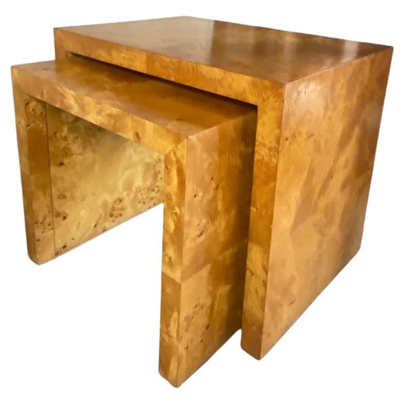 Chic Hekman Mid-Century Modern Burl Waterfall Nesting Tables