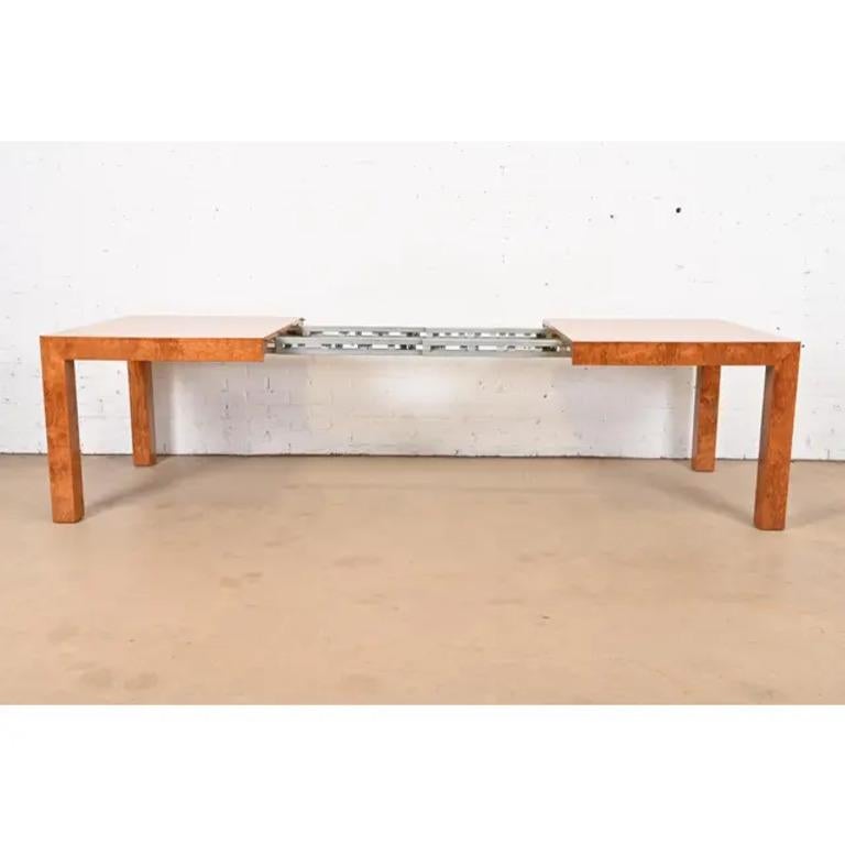 Mesa de comedor Milo Baughman para Thayer Coggin, moderna de mediados de siglo, con acabado Madera de burl en venta