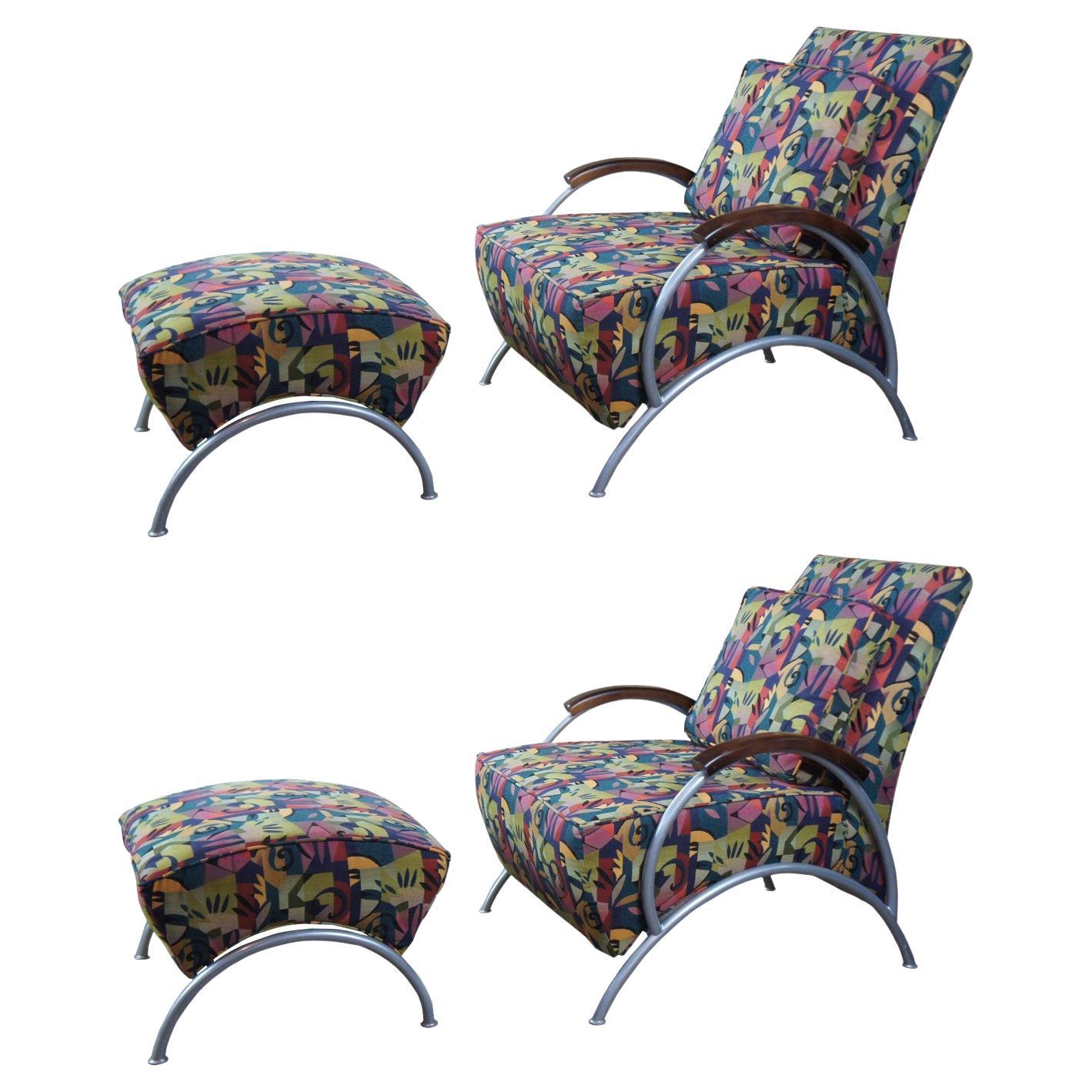 Milo Baughman for Thayer Coggin Mid-Century Modern Lounge Chairs Ottomans
