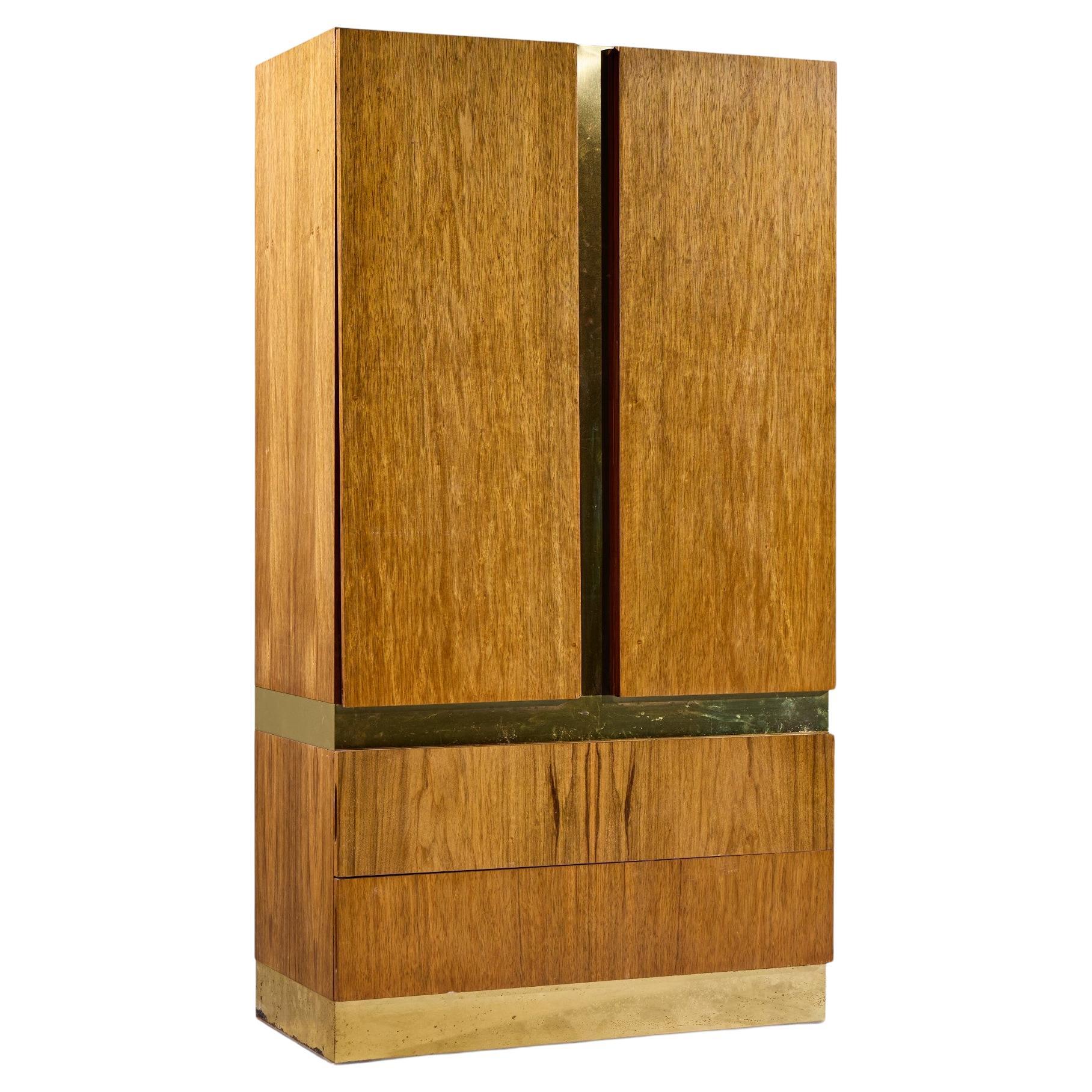 Milo Baughman for Thayer Coggin Mid Century Rosewood and Brass Armoire For Sale