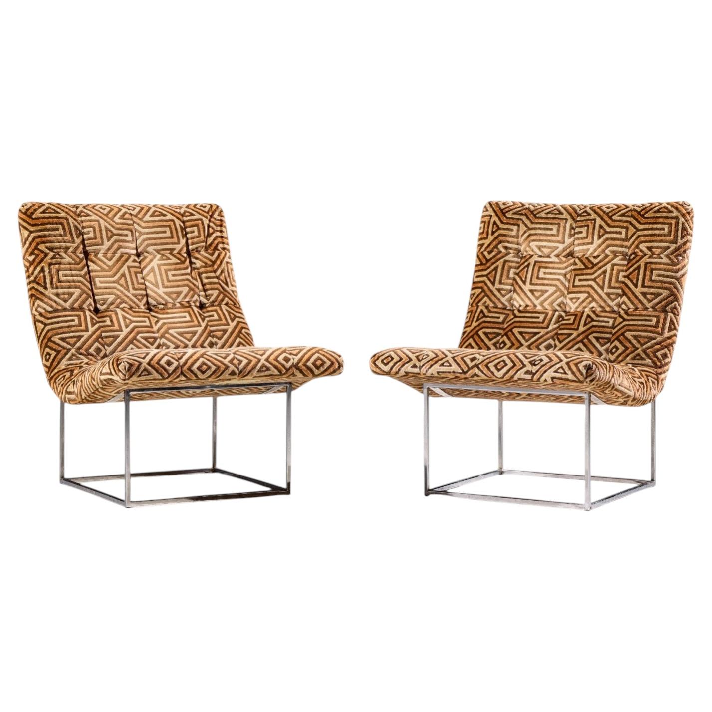 Milo Baughman for Thayer Coggin Mid Century Thin Line Scoop Chairs - Pair