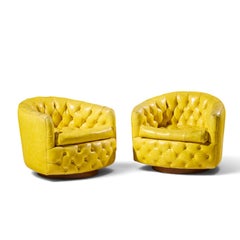 Milo Baughman for Thayer Coggin Mid Century Tufted Swivel Lounge Chairs - Pair