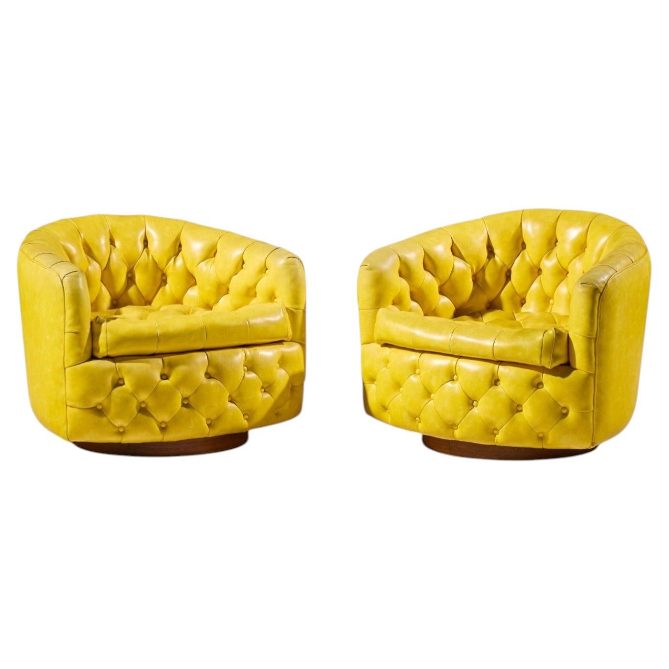 Fauteuils pivotants capitonnés « Mid Century » de Milo Baughman pour Thayer Coggin – Lot de deux en vente
