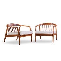 Milo Baughman for Thayer Coggin Mid Century Walnut Horseshoe Lounge Chair - Pair