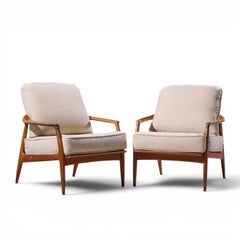 Milo Baughman for Thayer Coggin Mid Century Walnut Lounge Chairs - Pair