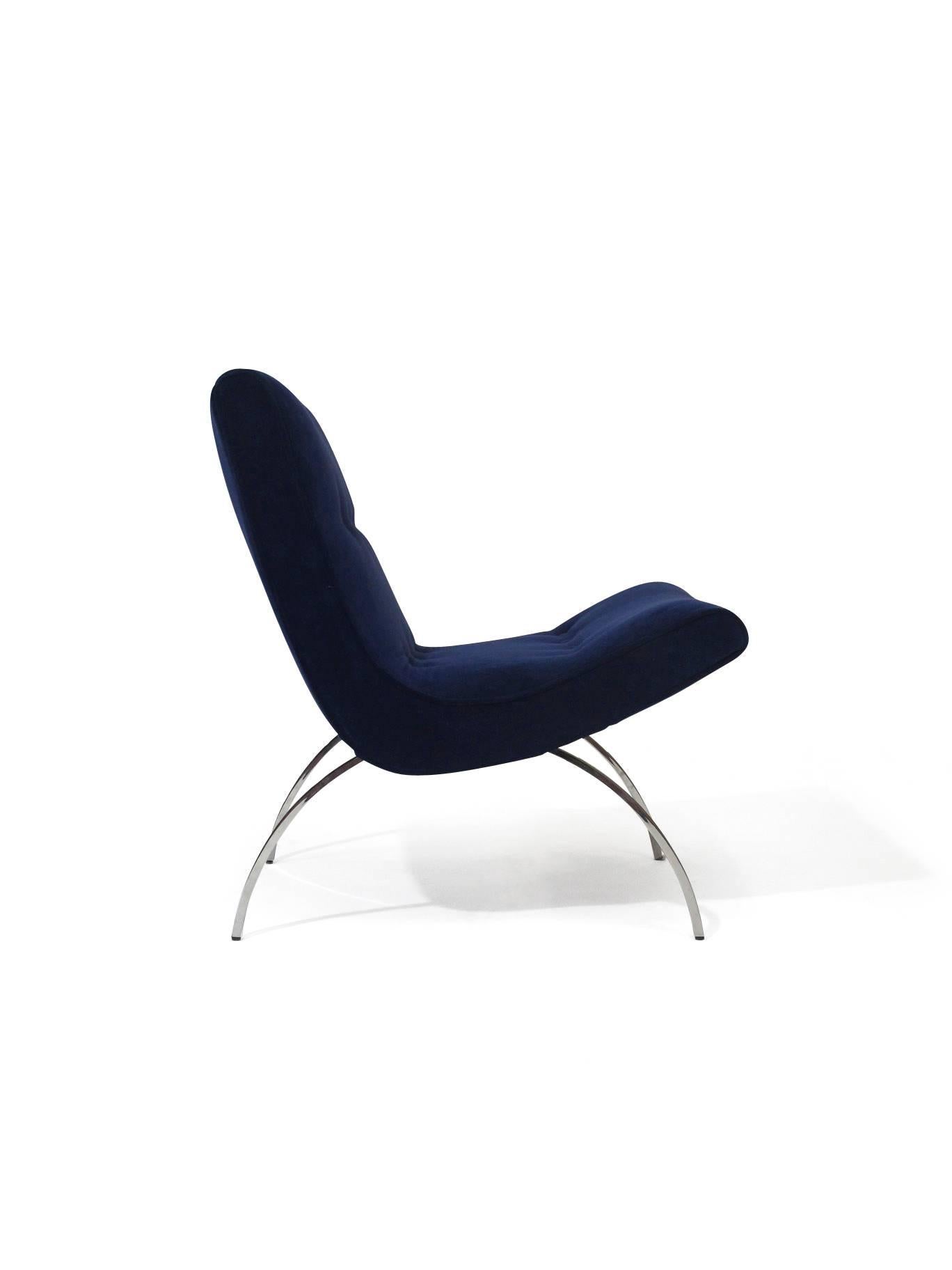 Mid-Century Modern Milo Baughman for Thayer Coggin Navy Velvet Scoop Chair