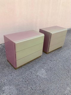 Milo Baughman for Thayer Coggin Night Stands in Jade and Magenta