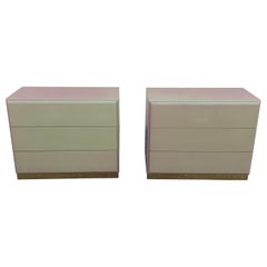 Milo Baughman for Thayer Coggin Night Stands in Jade and Magenta