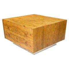Milo Baughman for Thayer Coggin Olive Burl Rolling Cocktail Table with Storage