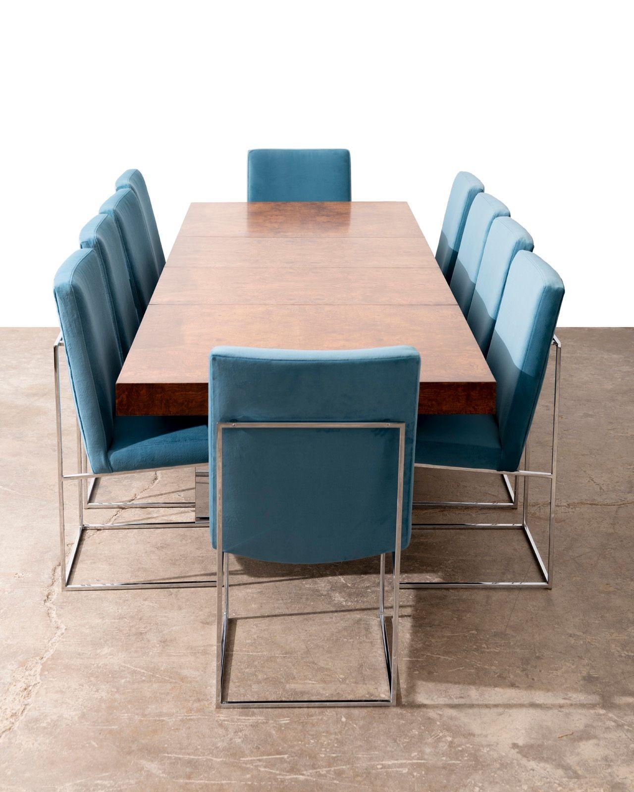 Milo Baughman for Thayer Coggin Olive Burlwood & Chrome Dining Table w/ 2 Leaves For Sale 5