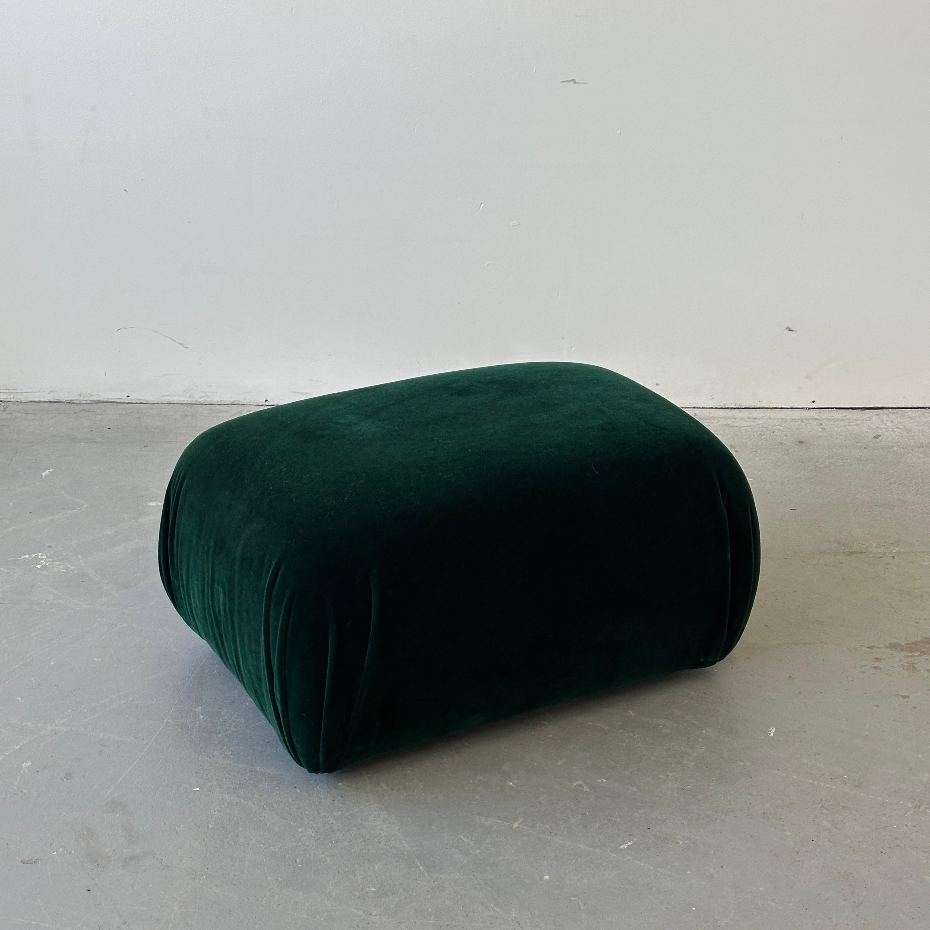 Tagged, c. 1980s and freshly reupholstered in emerald mohair
