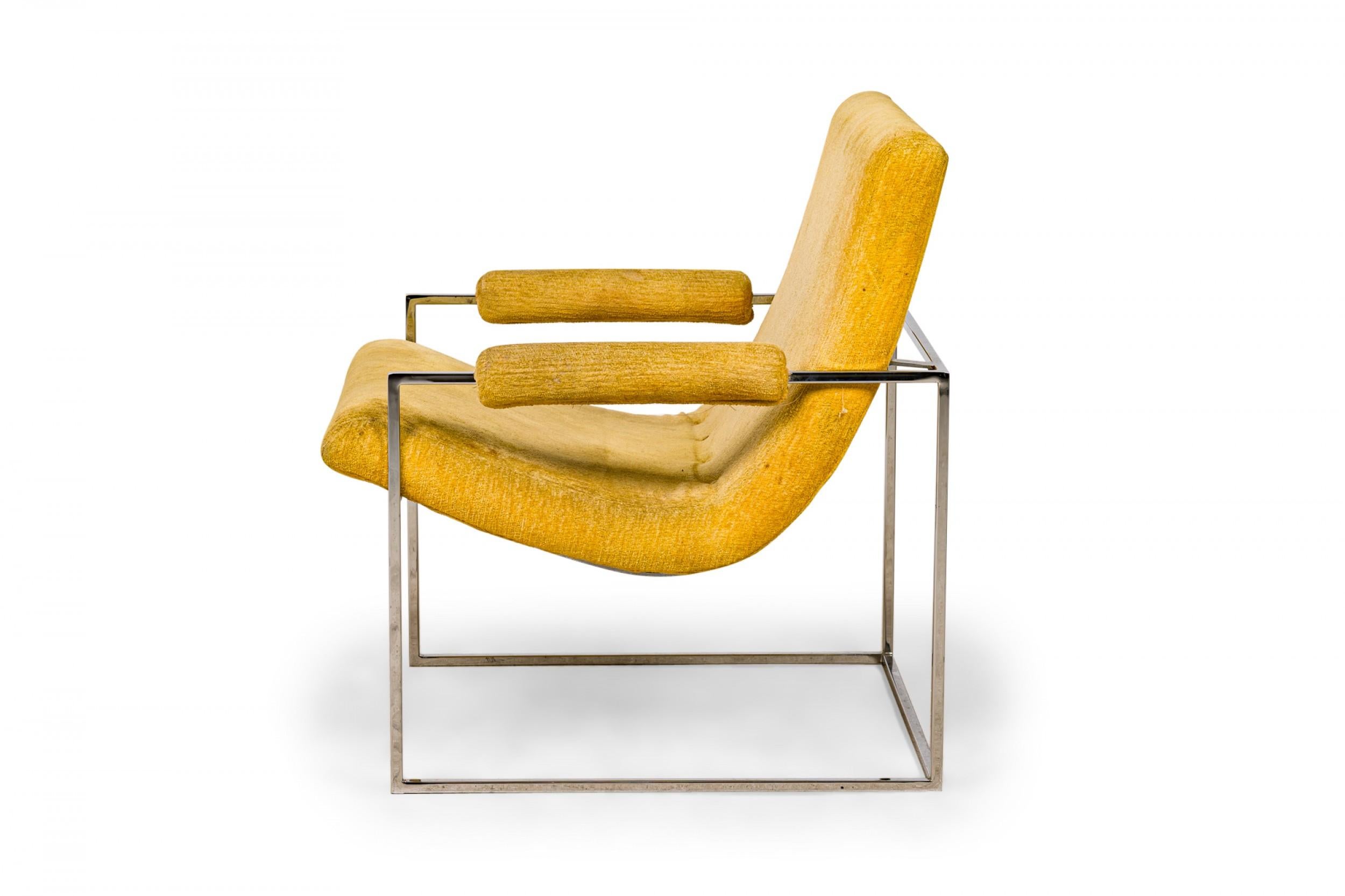 Mid-Century Modern Fauteuil de salon/fauteuil Scoop tapissé jaune pâle Milo Baughman pour Thayer Coggin en vente
