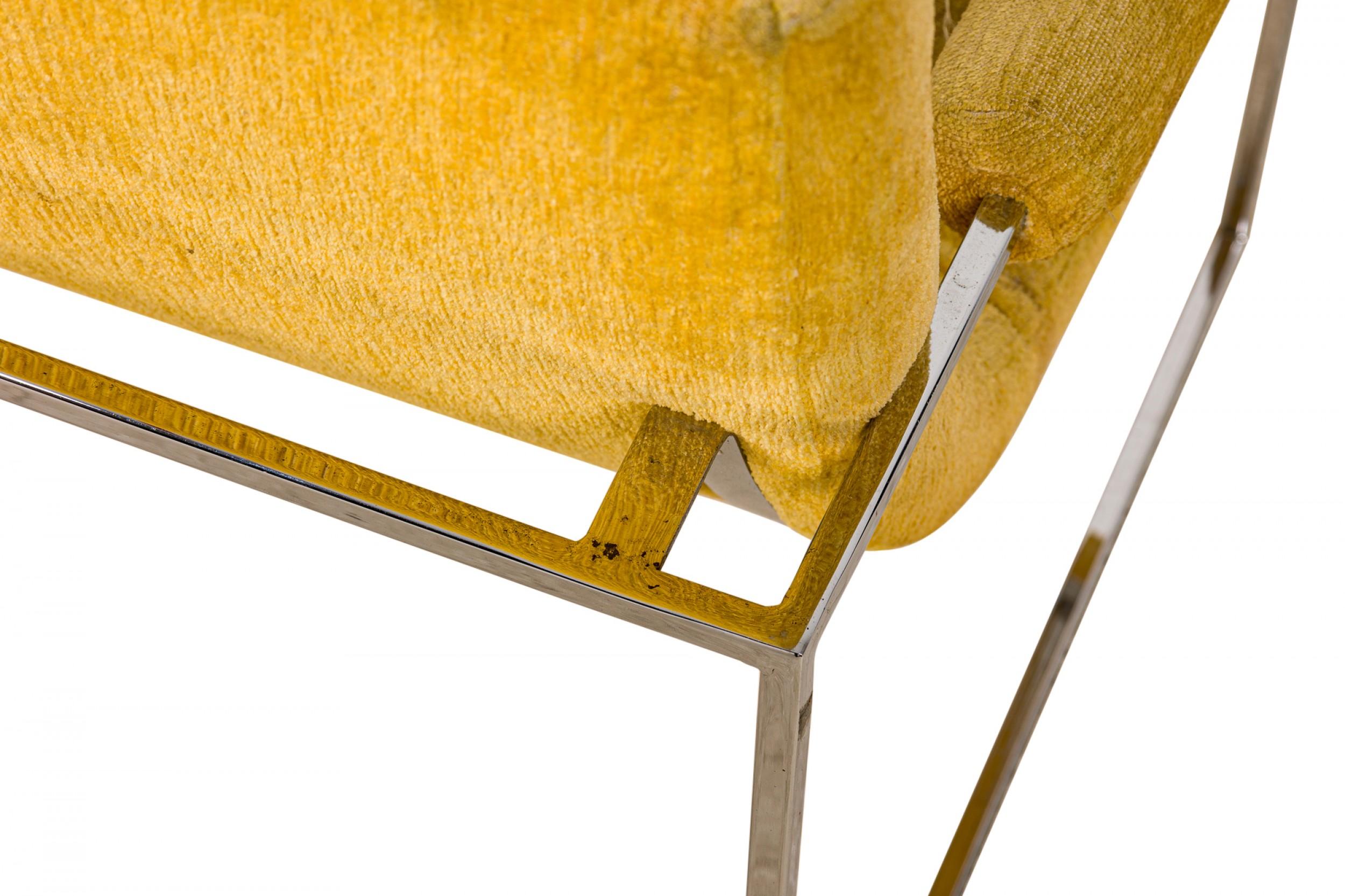 20ième siècle Fauteuil de salon/fauteuil Scoop tapissé jaune pâle Milo Baughman pour Thayer Coggin en vente