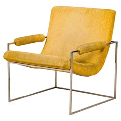 Milo Baughman for Thayer Coggin Pale Yellow Upholstered Scoop Lounge / Armchair