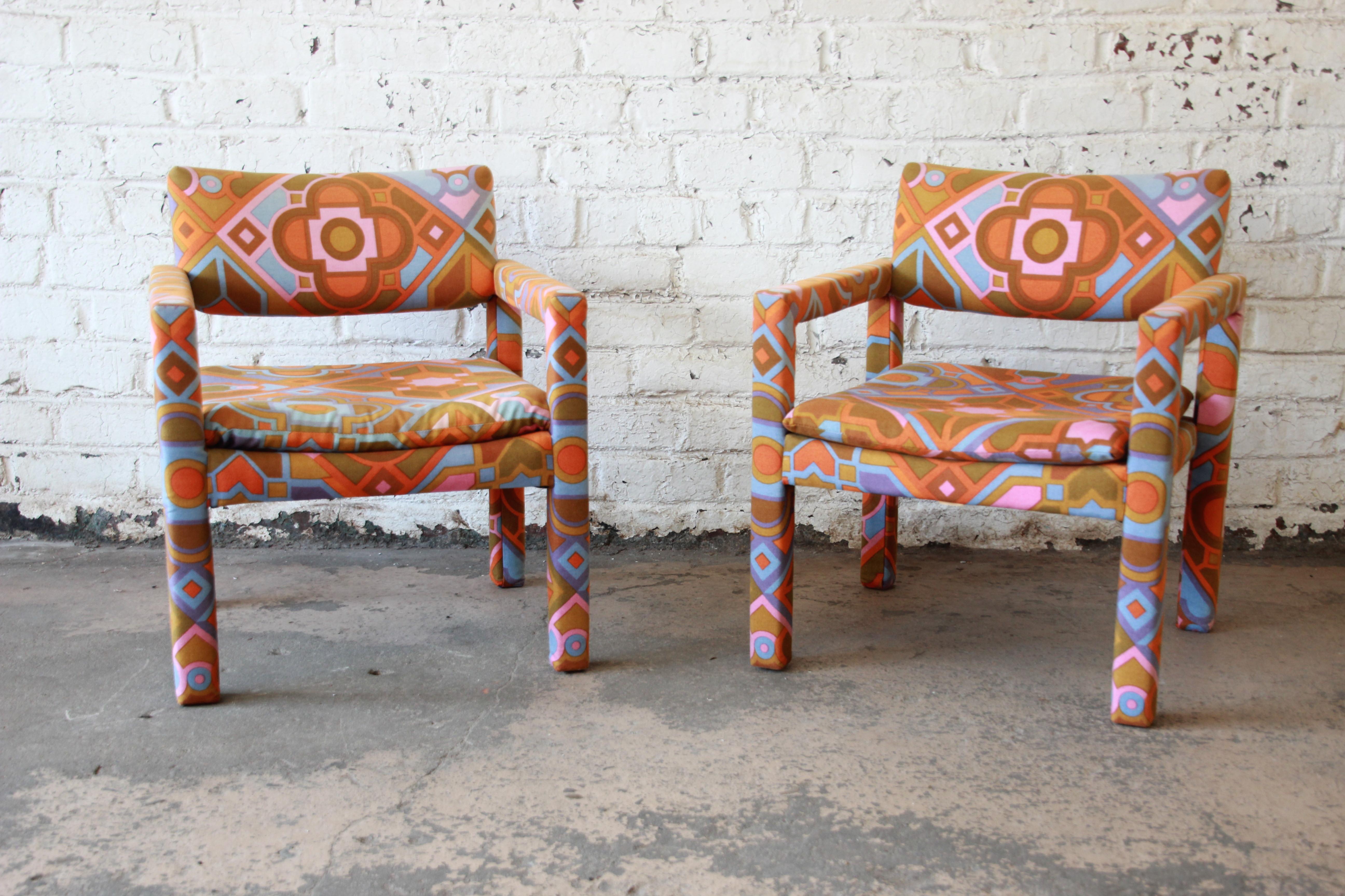Milo Baughman for Thayer Coggin Parsons Club Chairs in Larsen Fabric In Good Condition In South Bend, IN