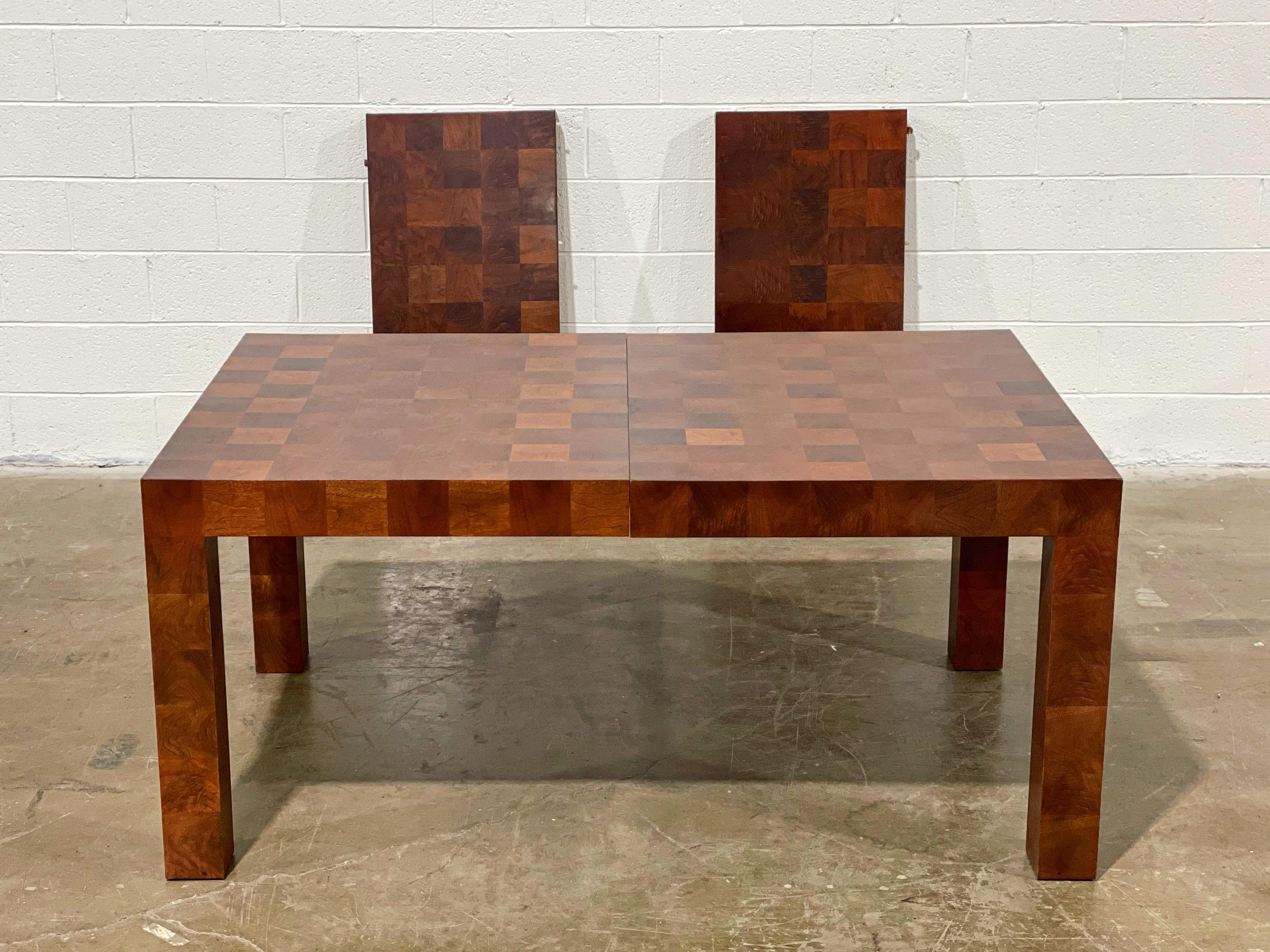 Milo Baughman for Thayer Coggin Parsons Dining Table in Patchwork Walnut Burl 2
