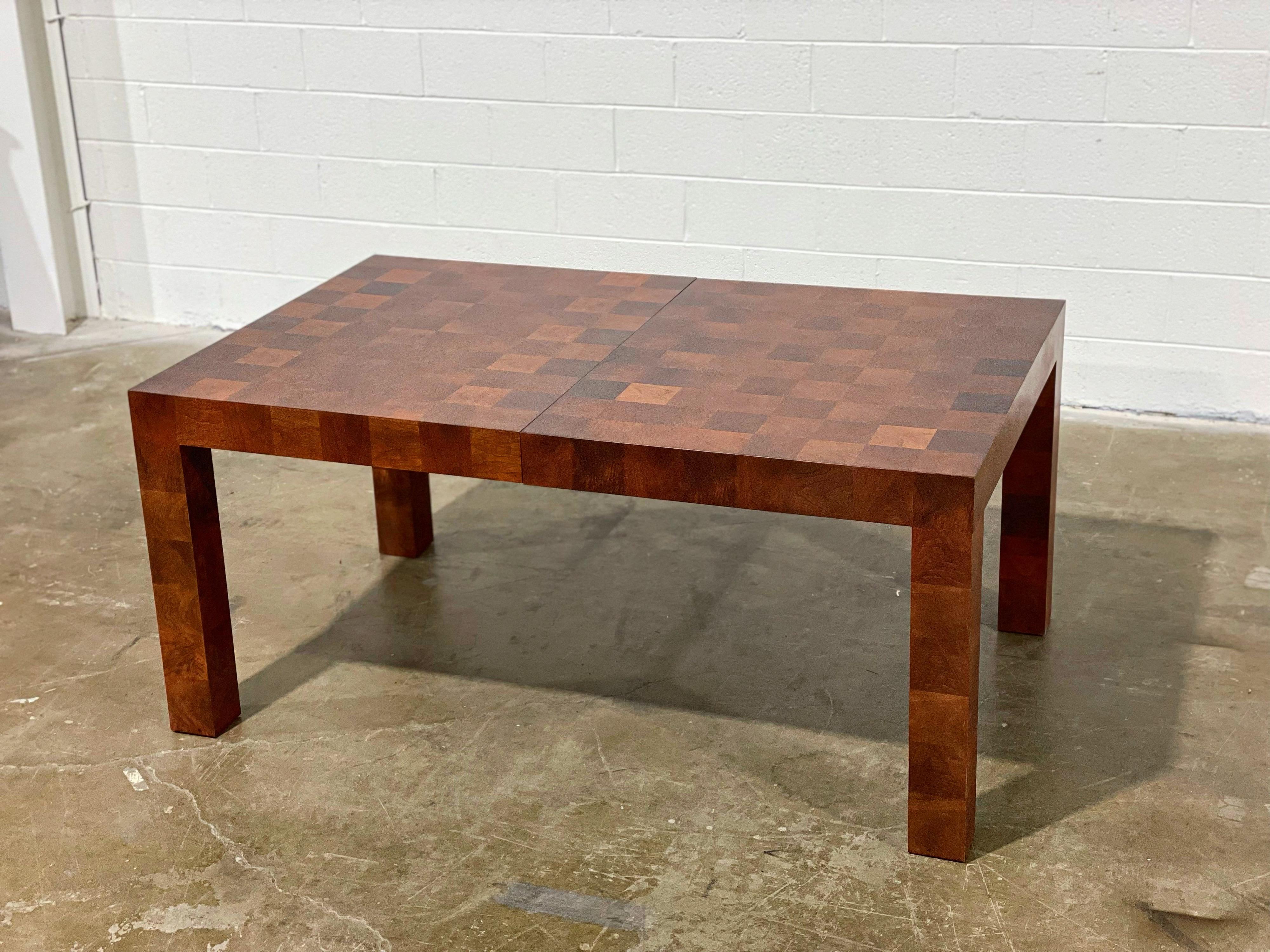 Milo Baughman for Thayer Coggin Parsons Dining Table in Patchwork Walnut Burl 3