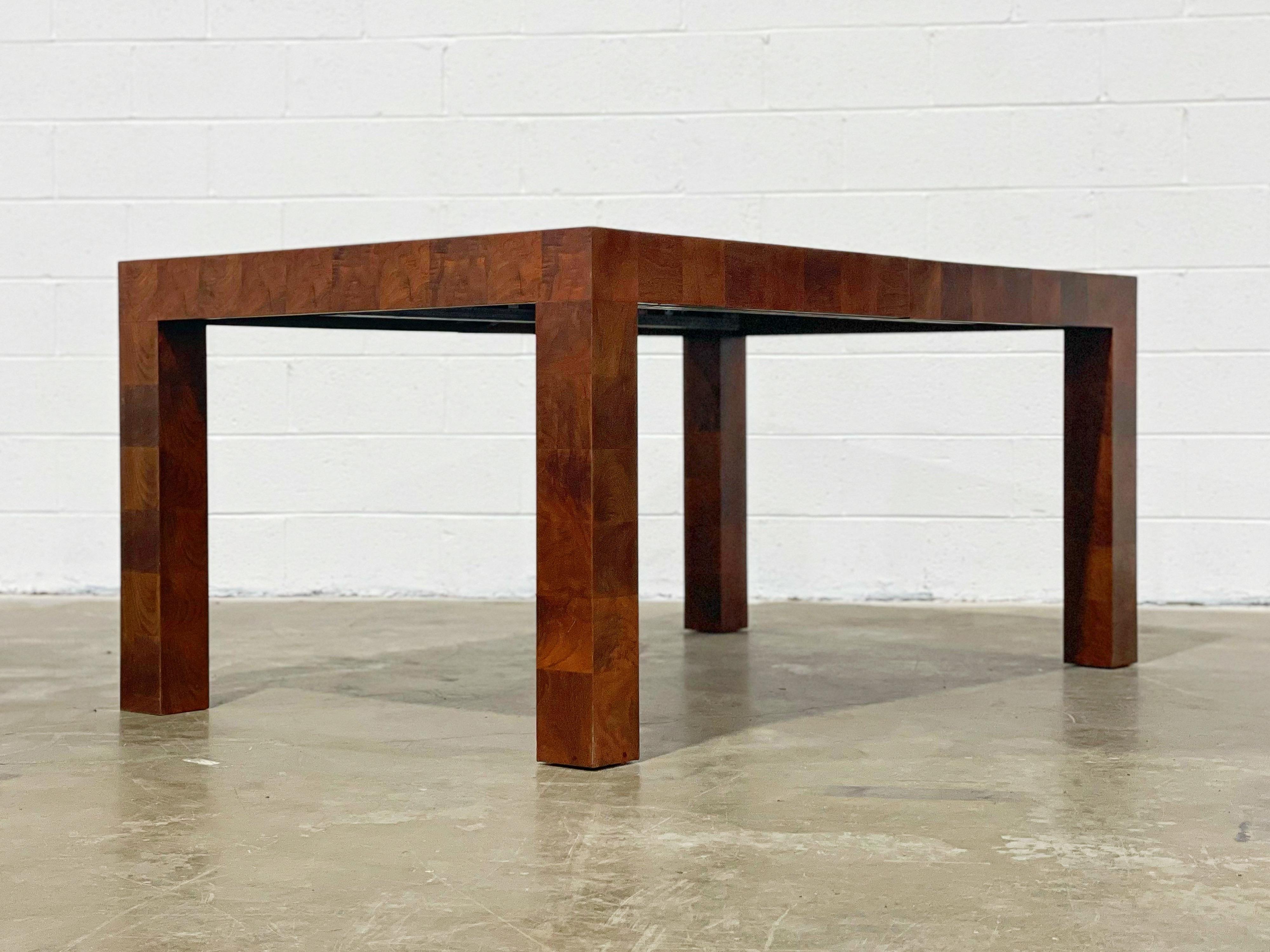 Milo Baughman for Thayer Coggin Parsons Dining Table in Patchwork Walnut Burl 4