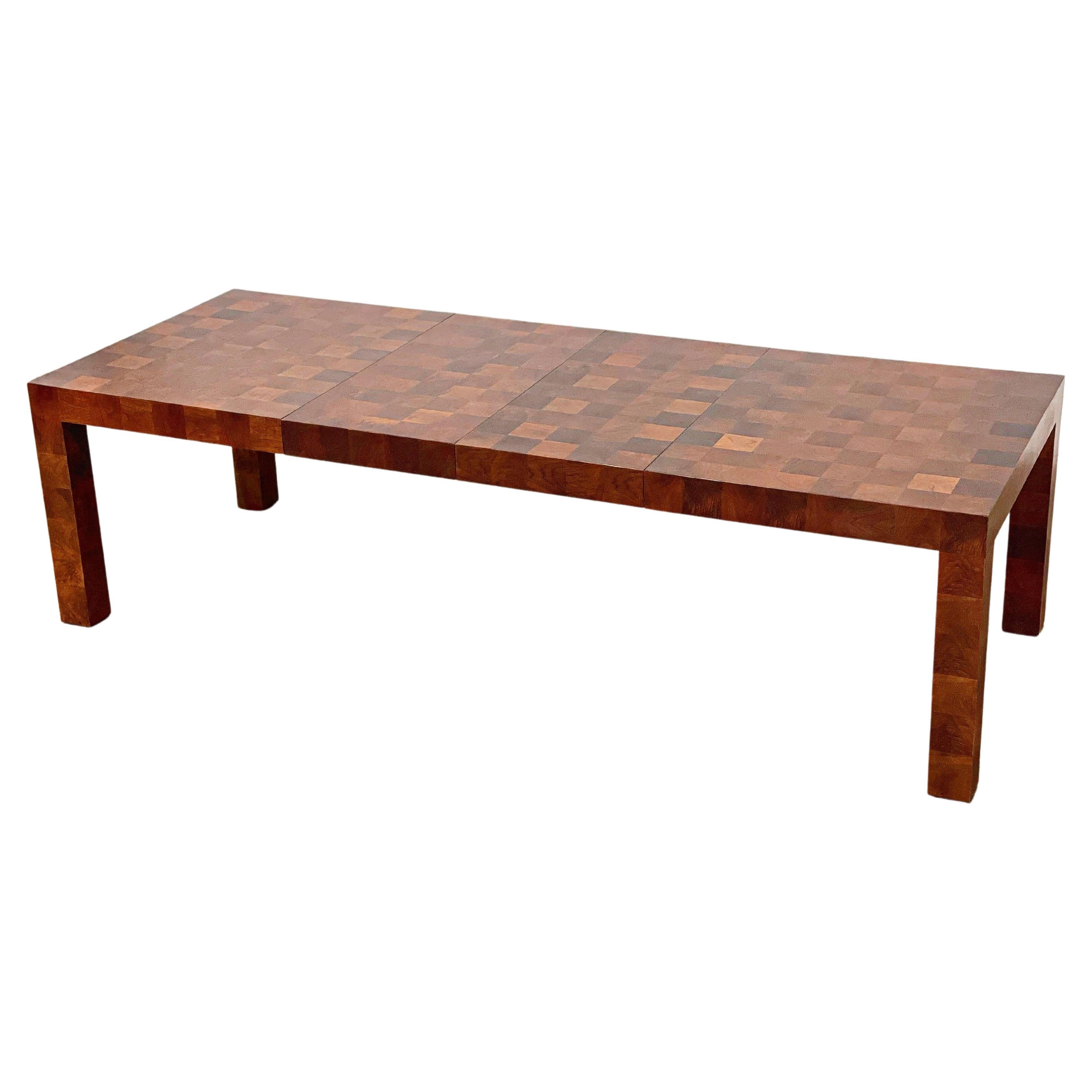 Milo Baughman for Thayer Coggin Parsons Dining Table in Patchwork Walnut Burl
