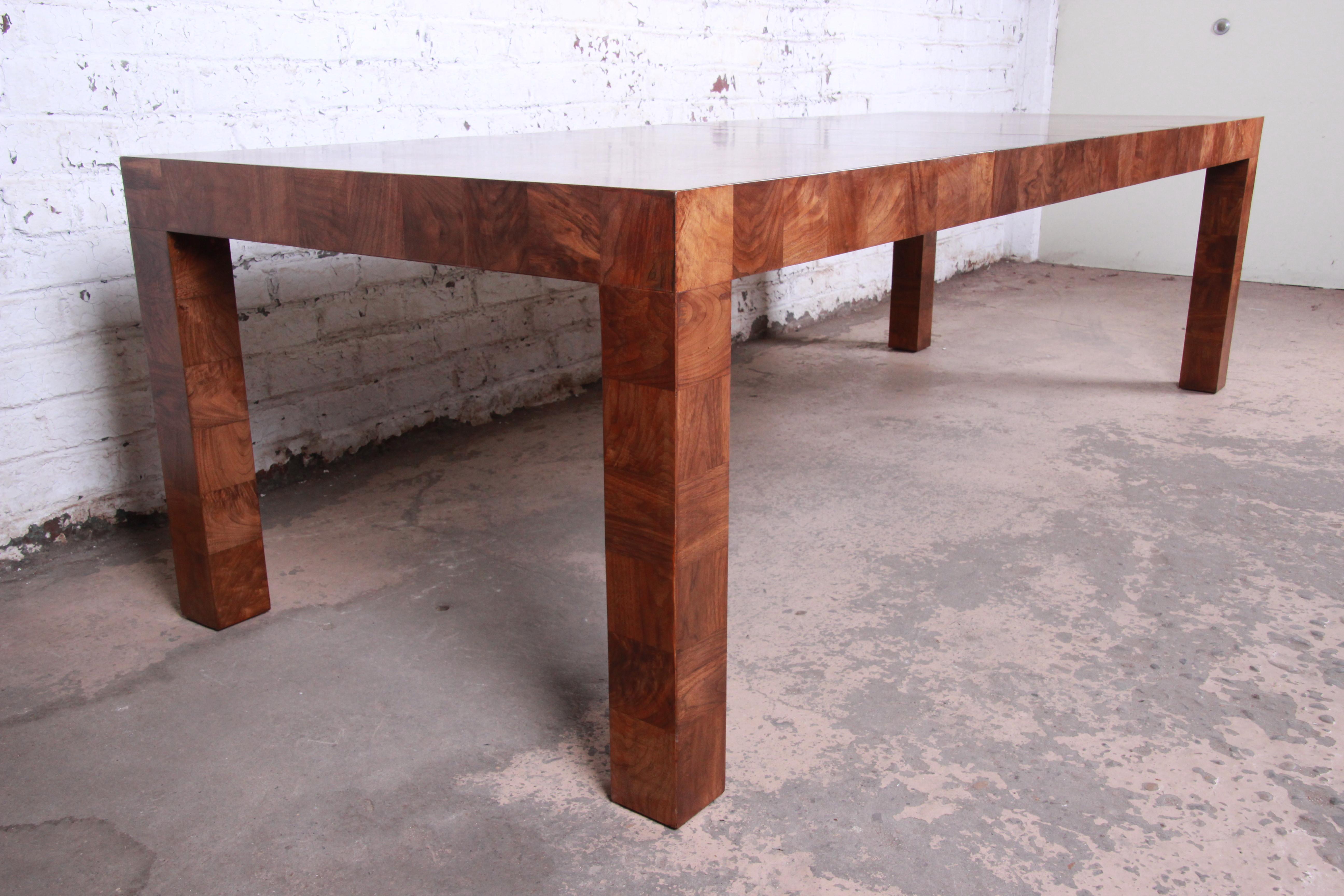 Late 20th Century Milo Baughman for Thayer Coggin Patchwork Burl Dining Table, Newly Refinished