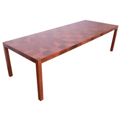 Milo Baughman for Thayer Coggin Patchwork Burl Wood Dining Table, Refinished