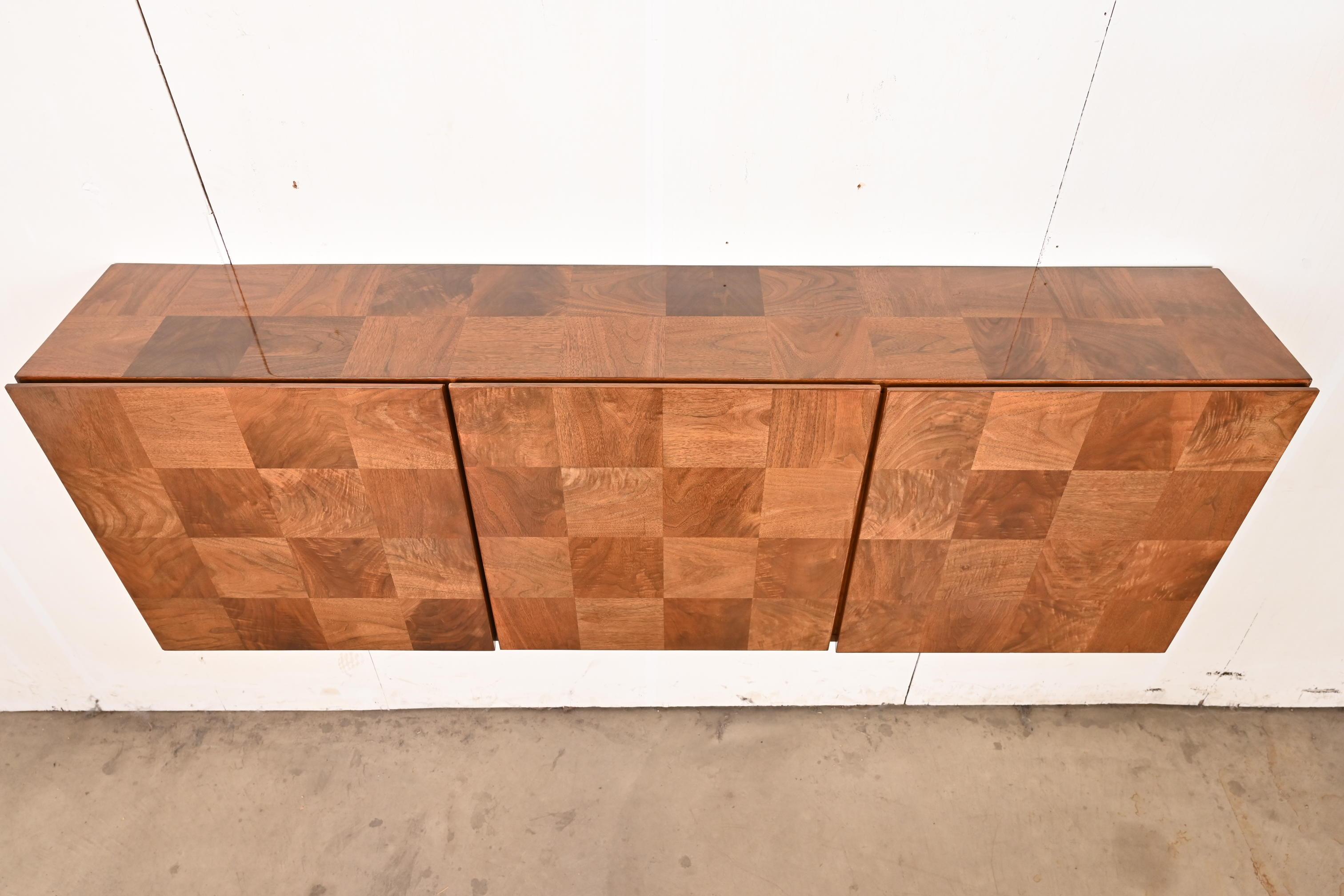 Milo Baughman for Thayer Coggin Patchwork Burl Wood Floating Sideboard Credenza 4