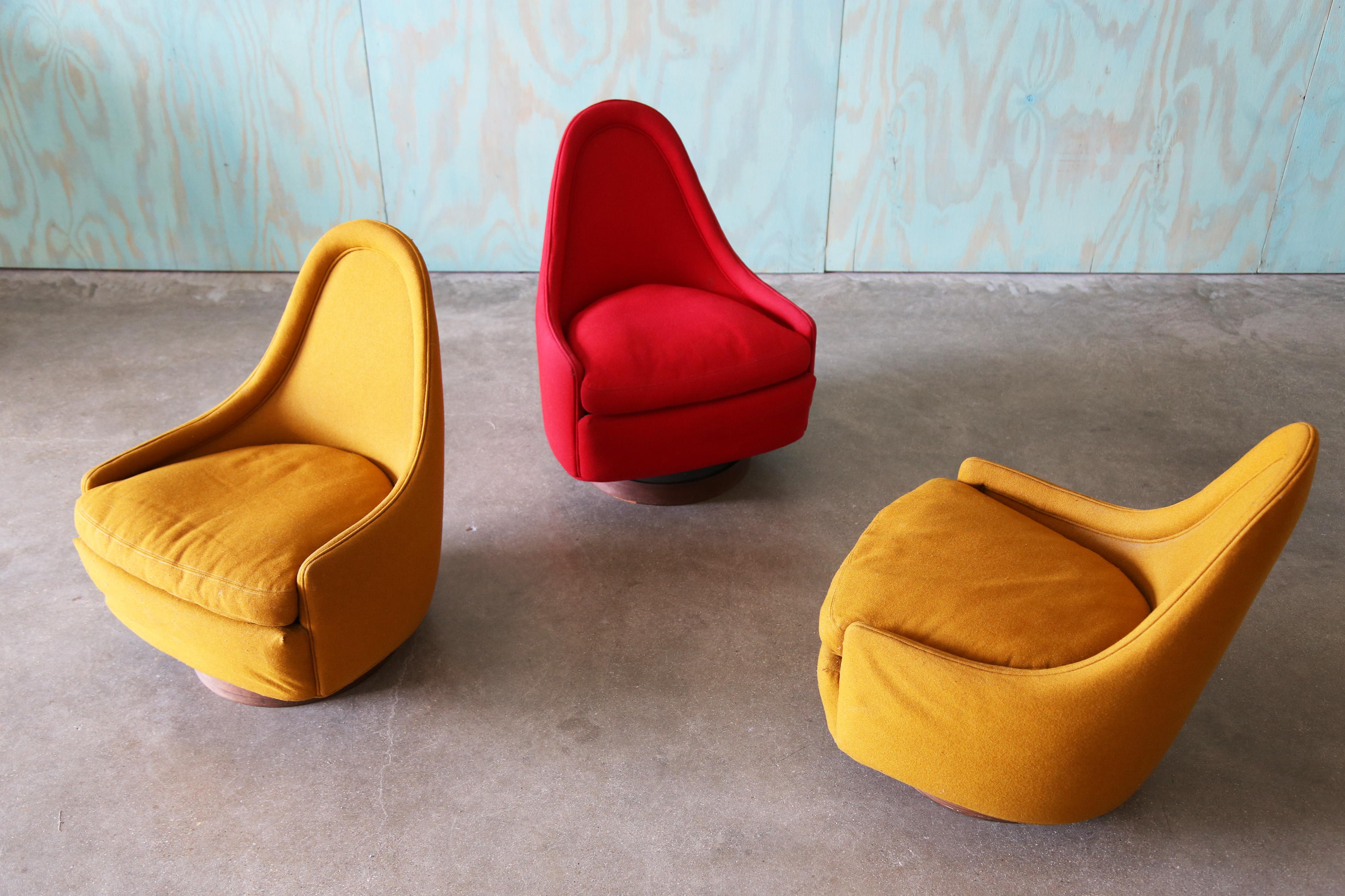 Milo Baughman per Thayer Coggin Petite Swivel Chairs Rosewood - Set di 3 MCM in vendita 3