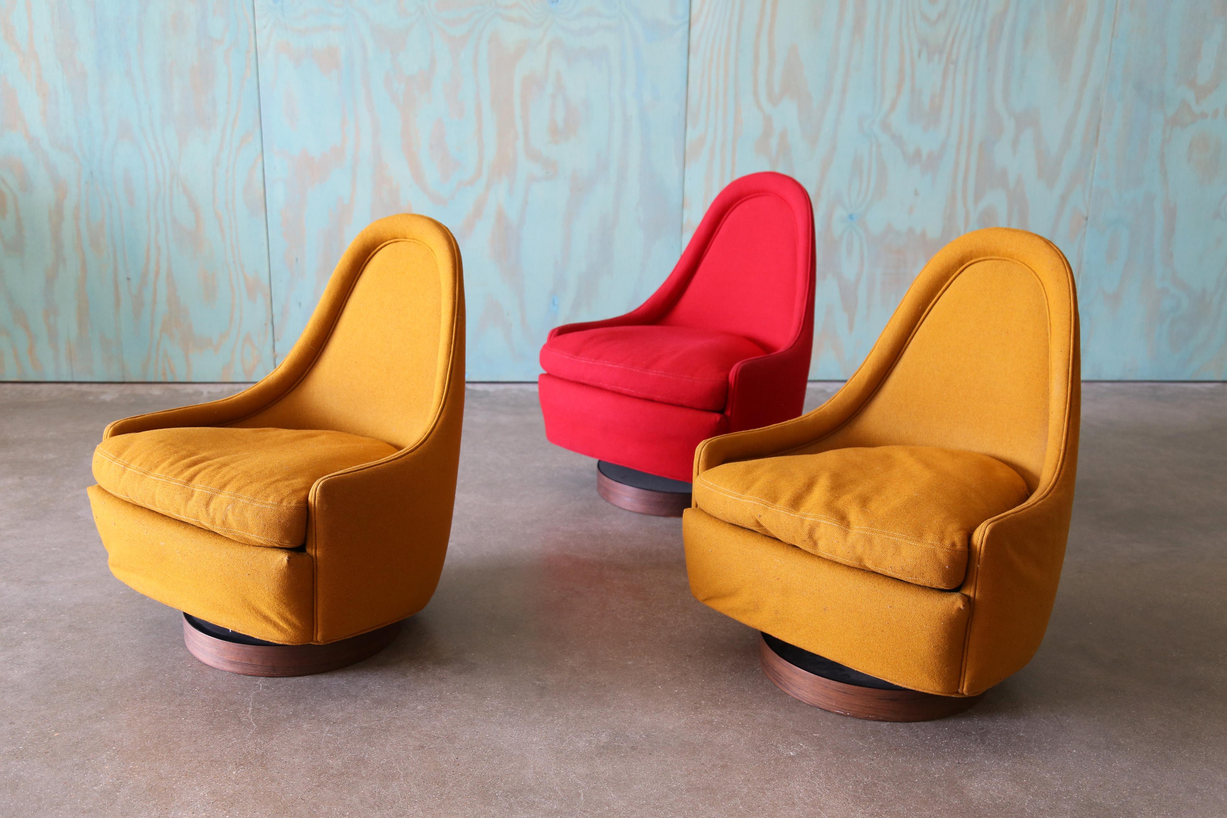 Americano Milo Baughman per Thayer Coggin Petite Swivel Chairs Rosewood - Set di 3 MCM in vendita