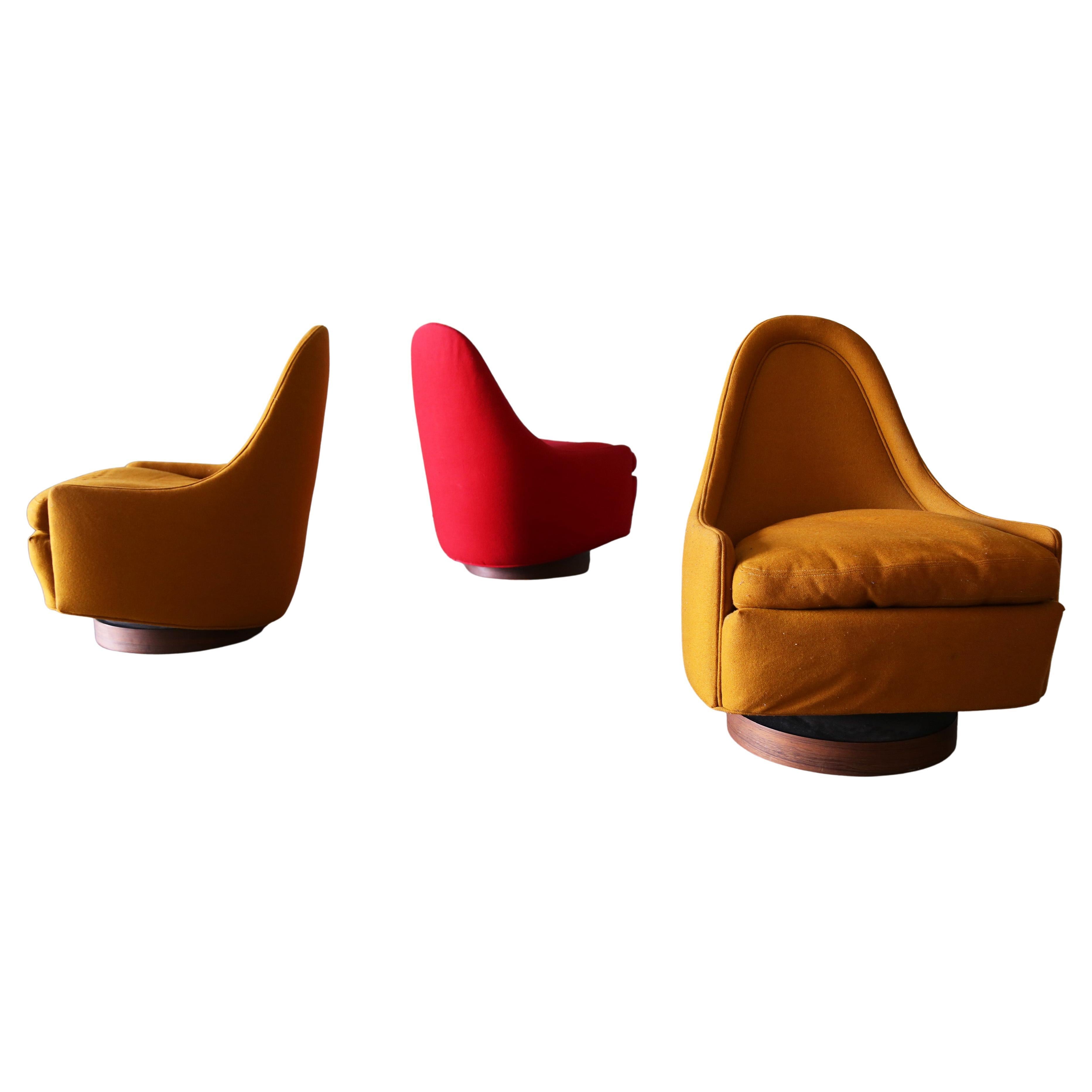 Milo Baughman per Thayer Coggin Petite Swivel Chairs Rosewood - Set di 3 MCM in vendita