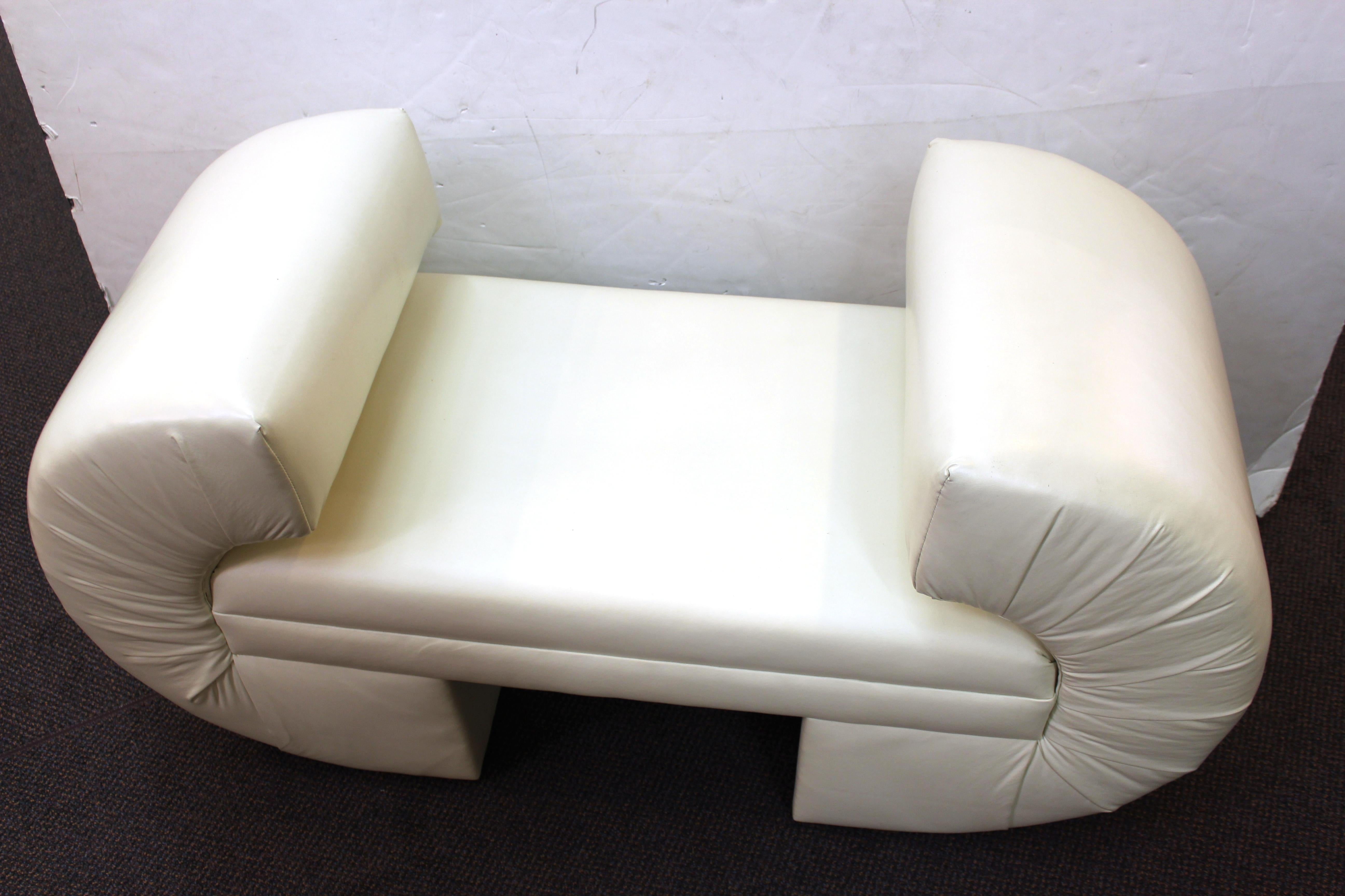 American Milo Baughman for Thayer Coggin Post-Modern White Leatherette Bench
