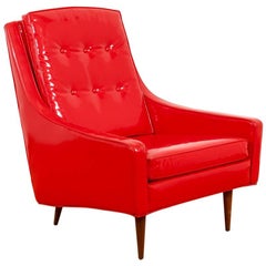 Retro Milo Baughman for Thayer Coggin Red Vinyl Lounge Chair