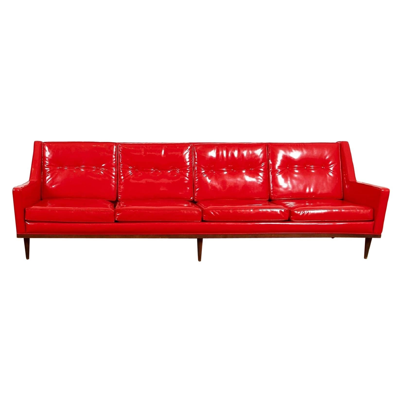 Polar Tact Climatic mountains Milo Baughman for Thayer Coggin Red Vinyl Sofa For Sale at 1stDibs