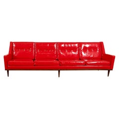 Retro Milo Baughman for Thayer Coggin Red Vinyl Sofa