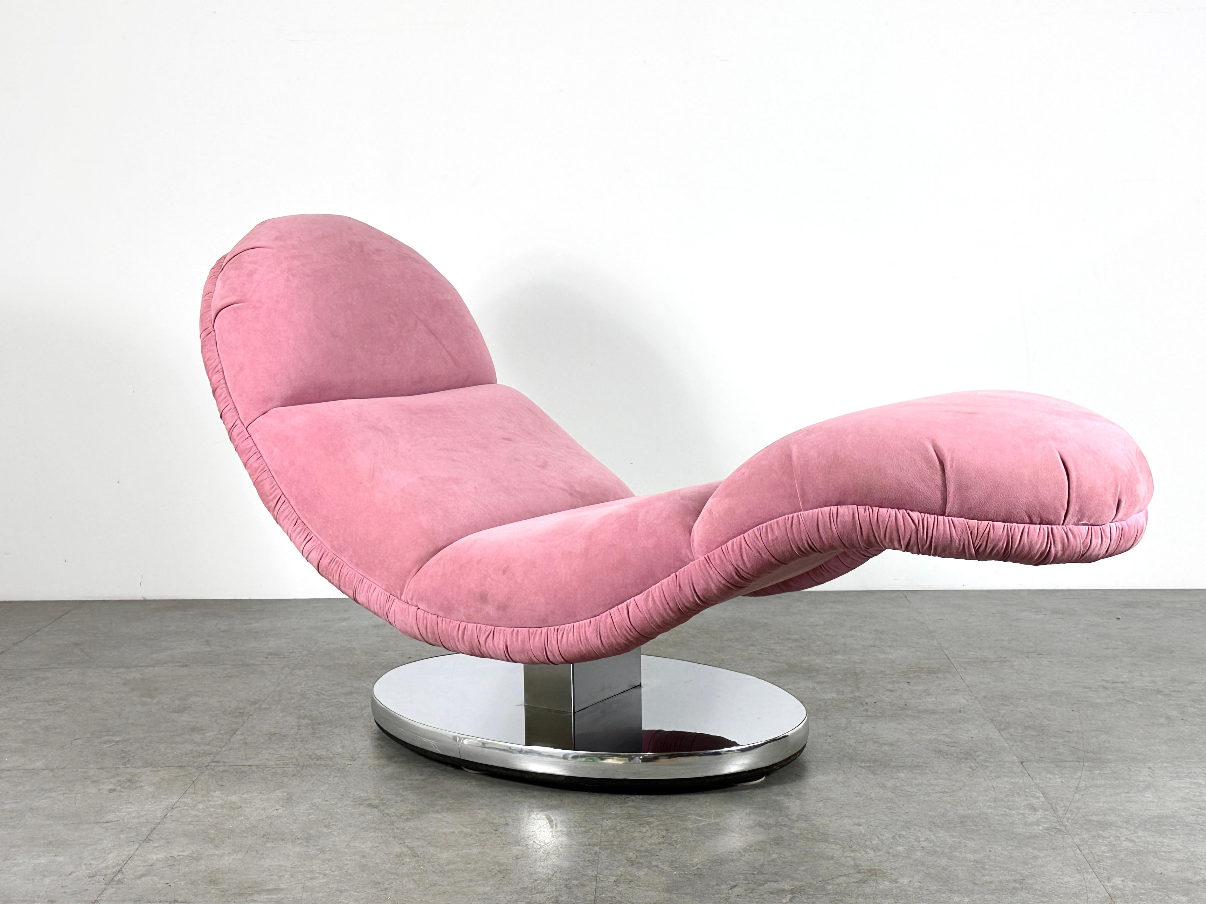 Mid-Century Modern Milo Baughman for Thayer Coggin Rocking Wave Chaise Lounge Chair on Oval Chrome