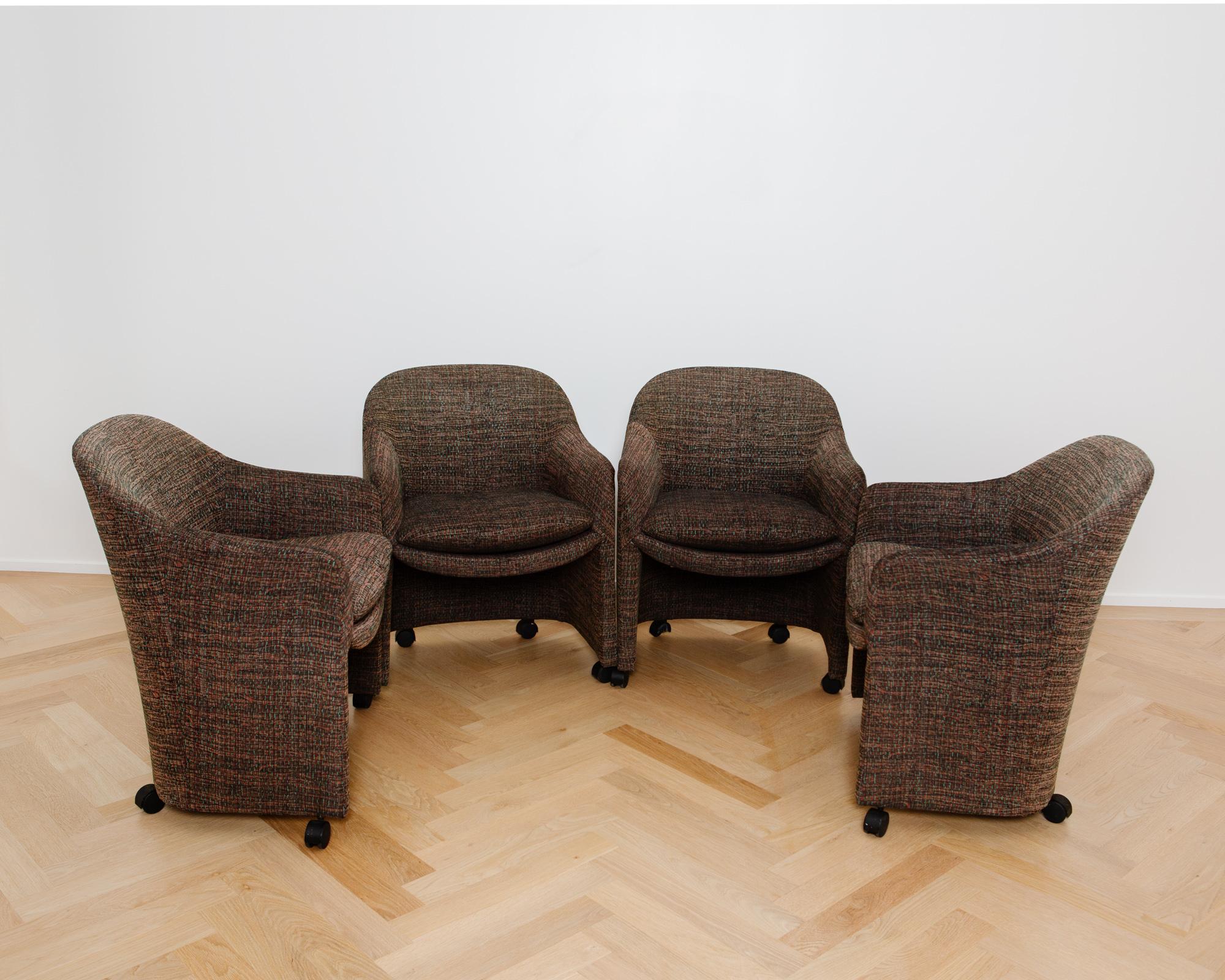 Mid-Century Modern Milo Baughman for Thayer Coggin, Rolling Armchairs / Lounge Chairs, Sold as Pair