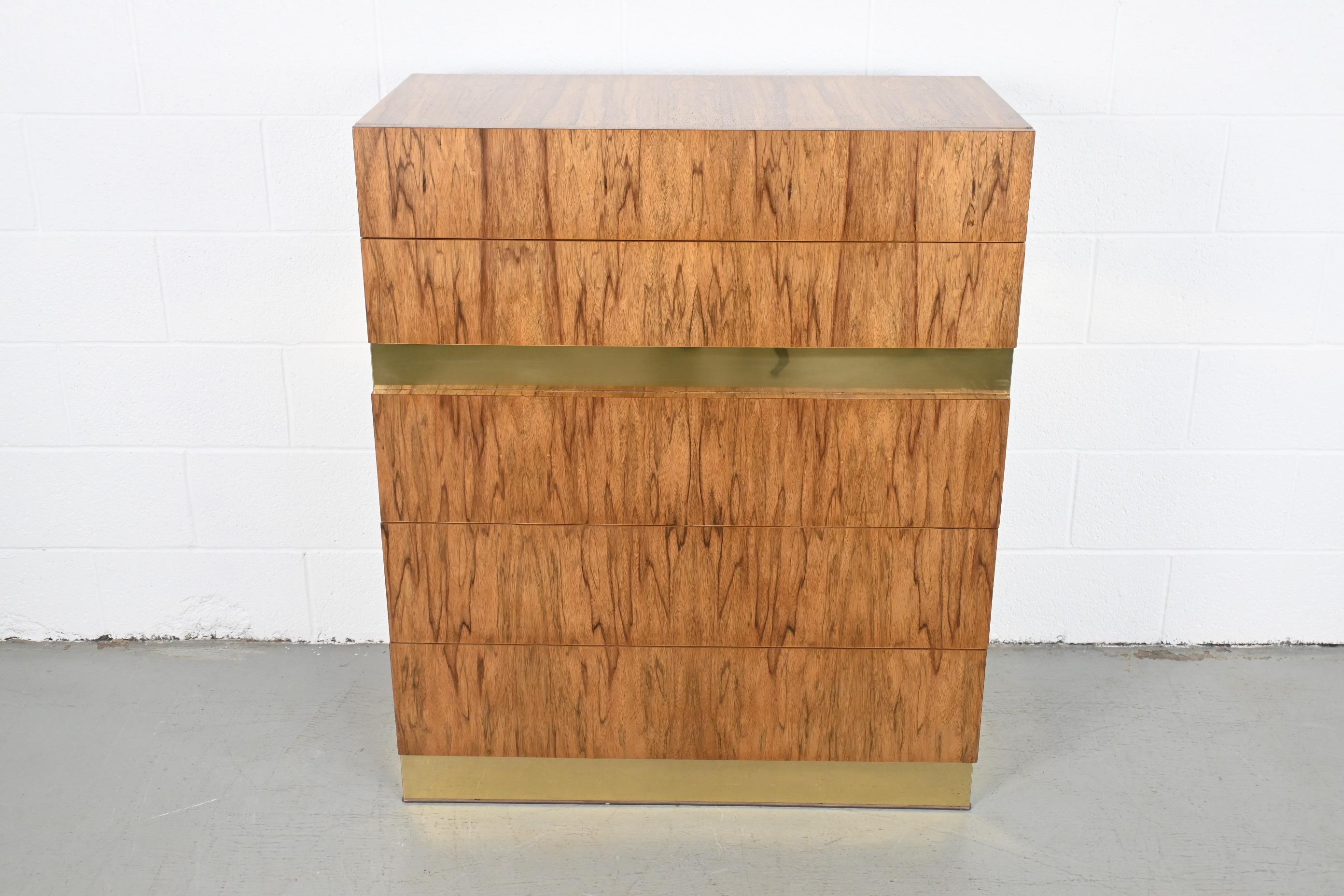 Milo Baughman for Thayer Coggin Rosewood and Brass Highboy Dresser In Excellent Condition In Morgan, UT