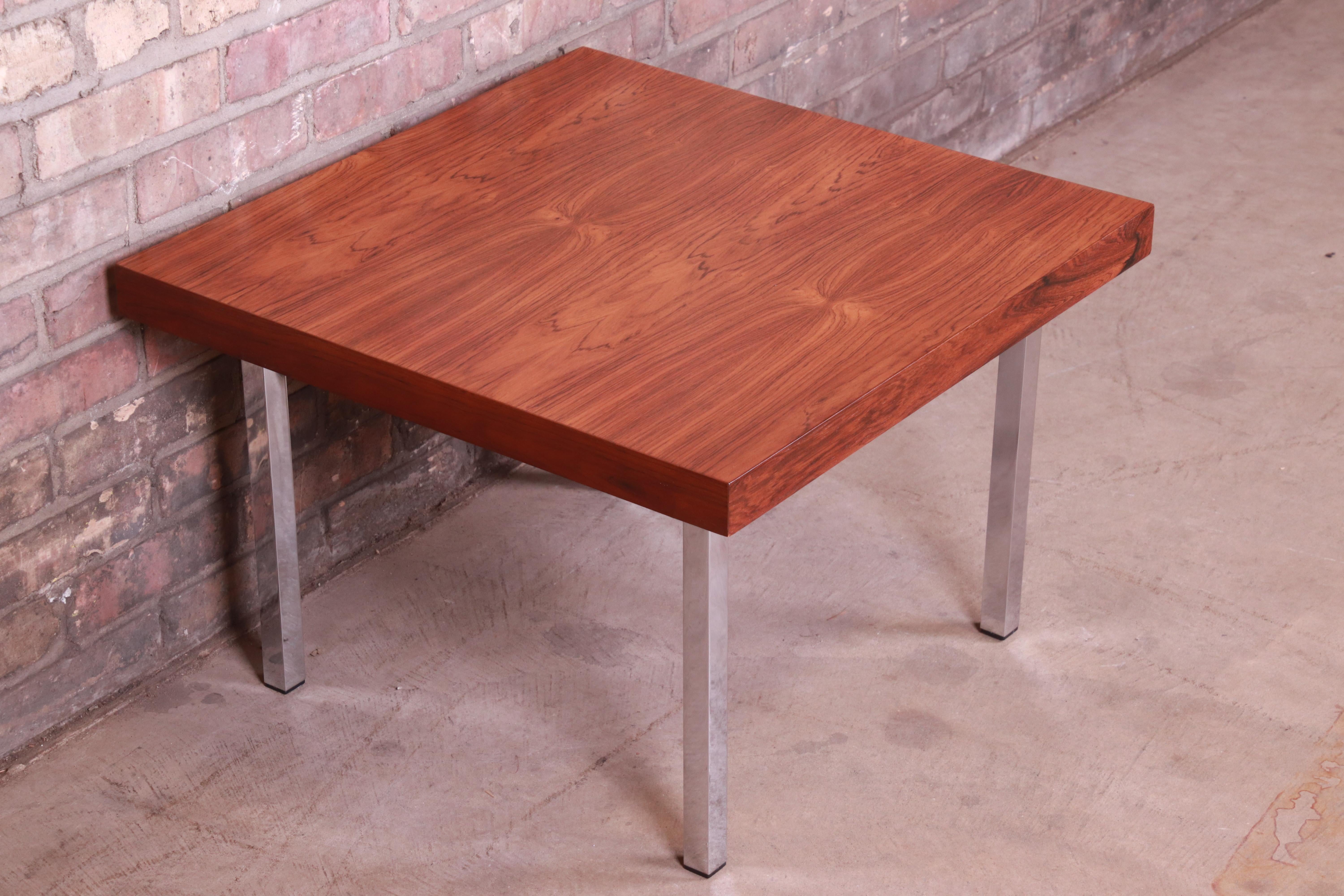 Mid-Century Modern Milo Baughman for Thayer Coggin Rosewood and Chrome Side Table, Newly Restored