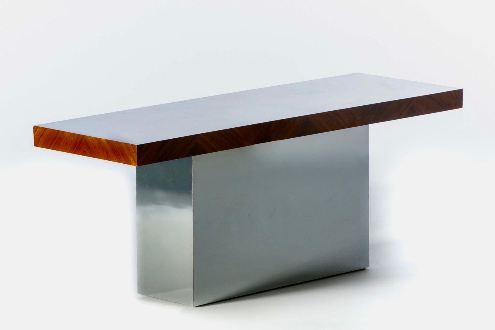 Mid-Century Modern Milo Baughman for Thayer Coggin Rosewood and Mirror Chrome Console, c. 1970s