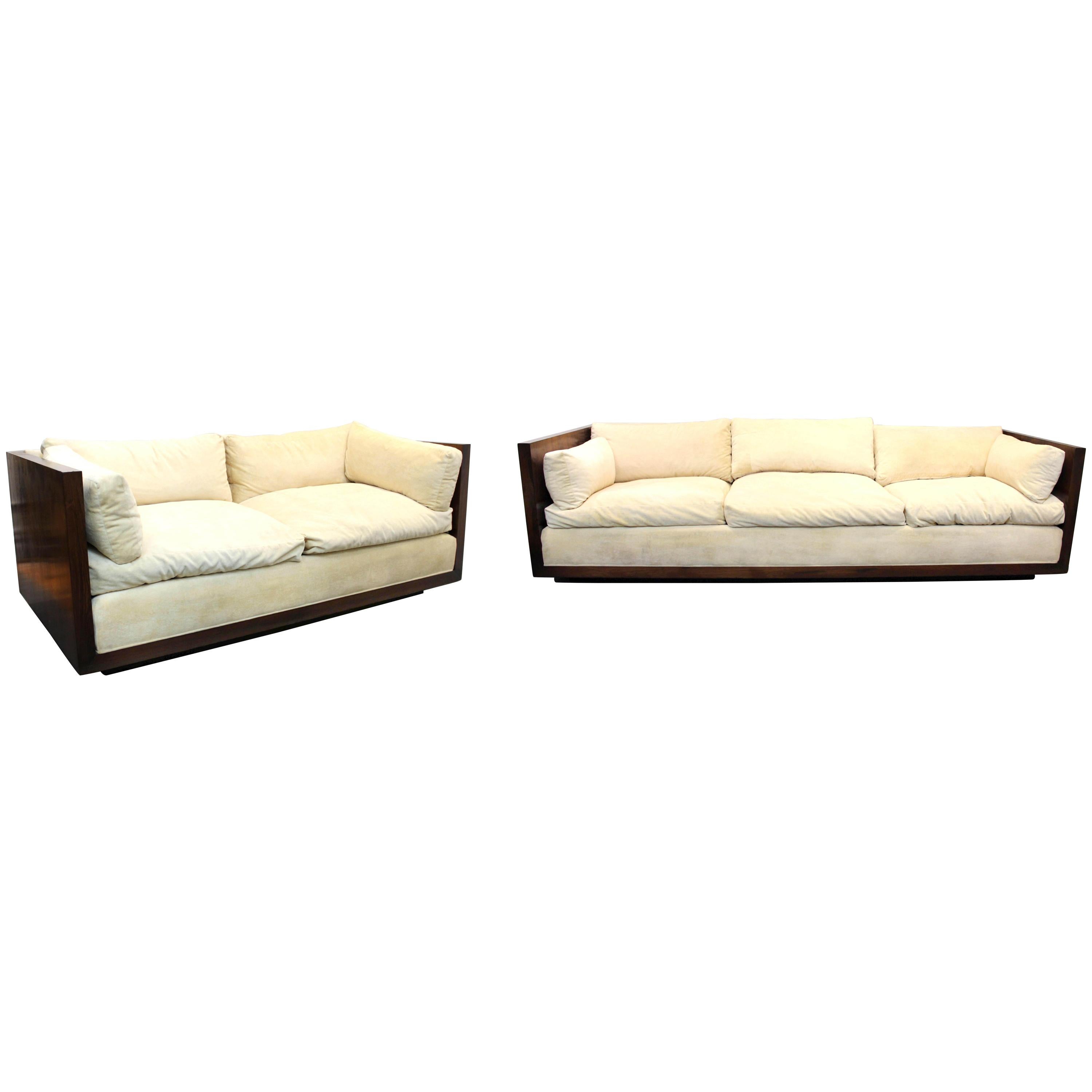 Milo Baughman for Thayer Coggin Rosewood Case Sofa and Loveseat Set