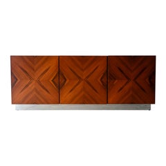 Vintage Milo Baughman for Thayer Coggin Rosewood Media Cabinet with Chrome Plinth Base