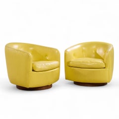 Milo Baughman for Thayer Coggin Roxy Walnut Swivel Tilt Lounge Chairs - Pair