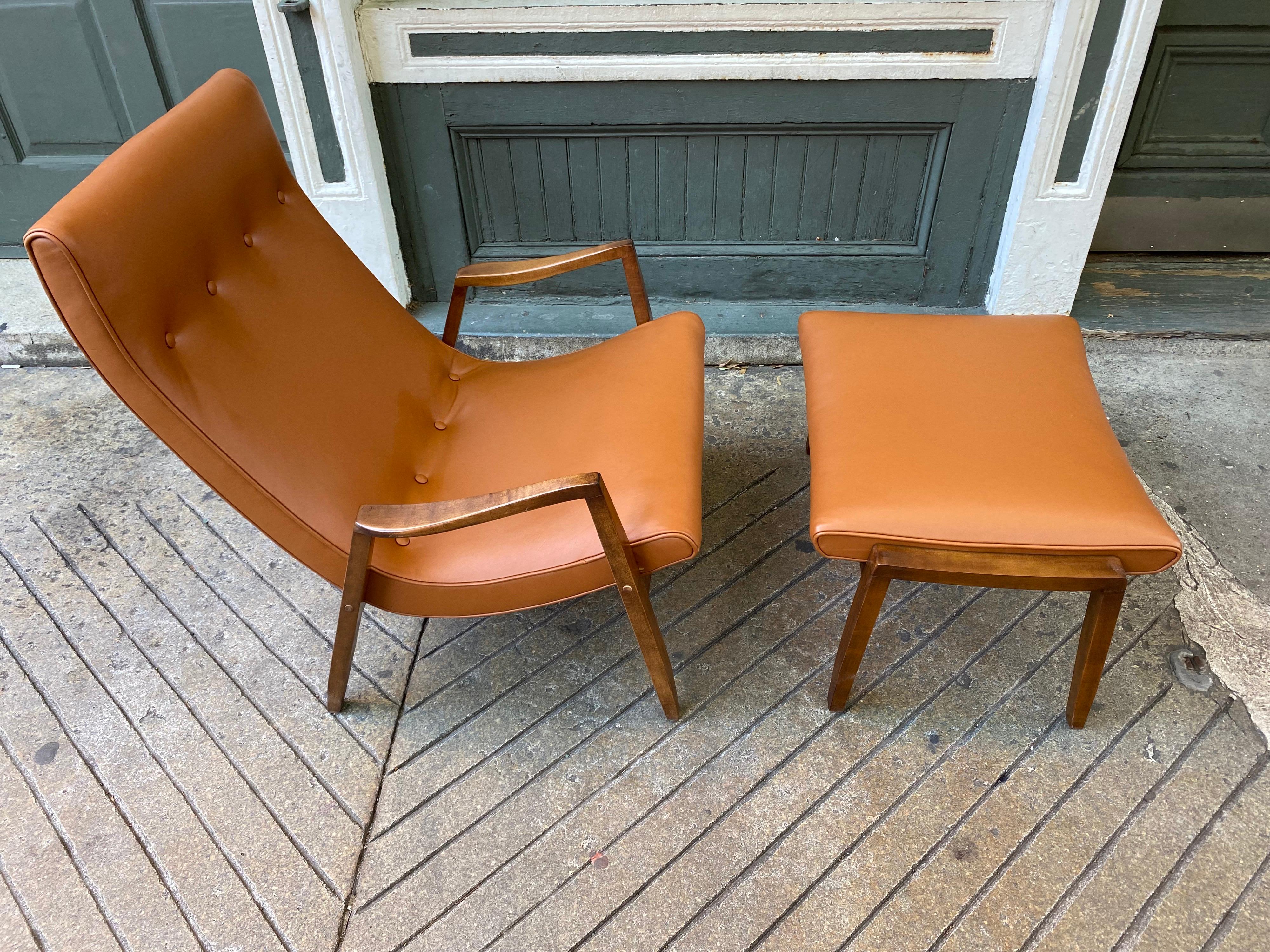 American Milo Baughman for Thayer Coggin Scoop Chair and Ottoman in Leather