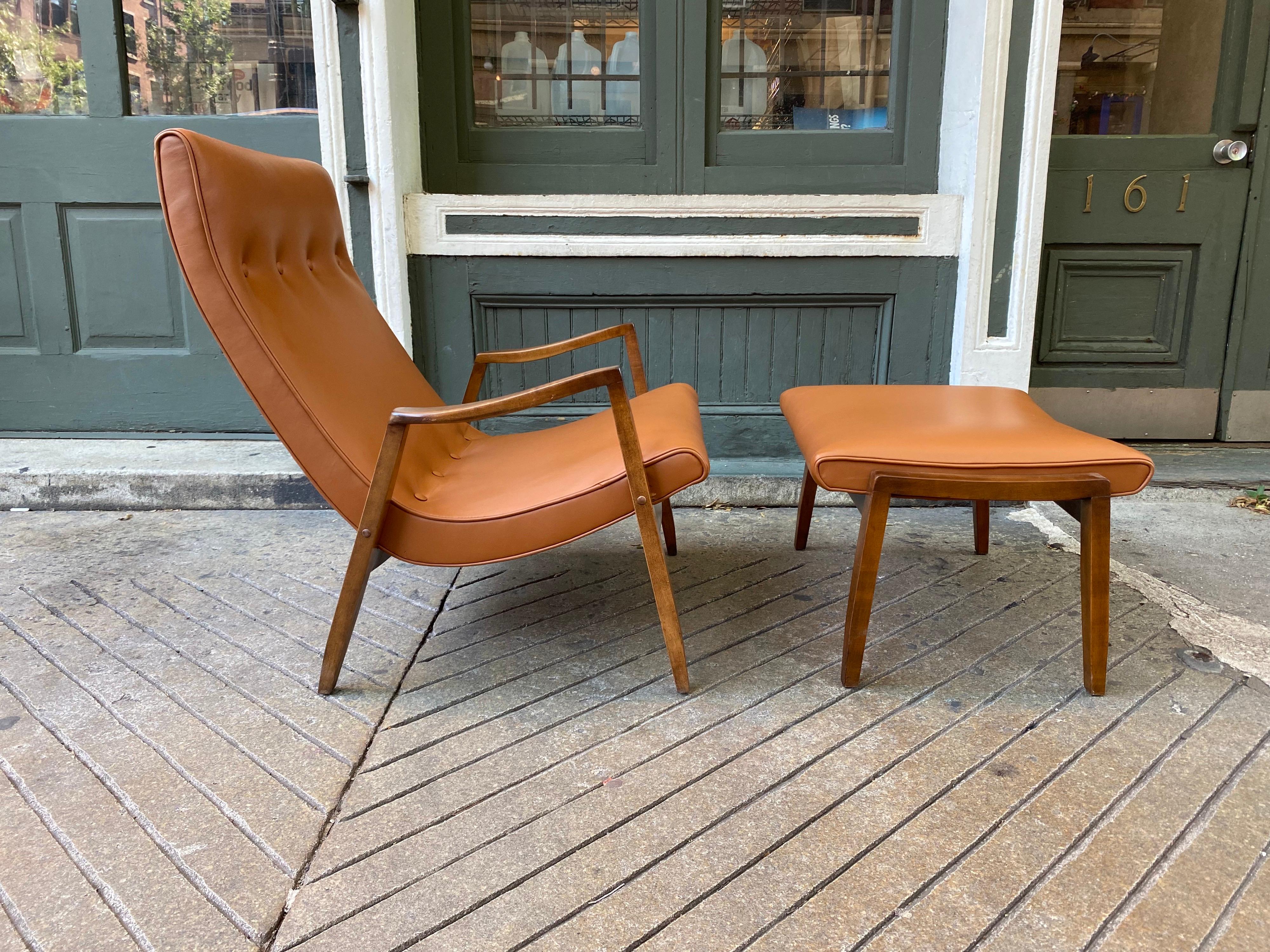 Milo Baughman for Thayer Coggin Scoop Chair and Ottoman in Leather In Good Condition In Philadelphia, PA
