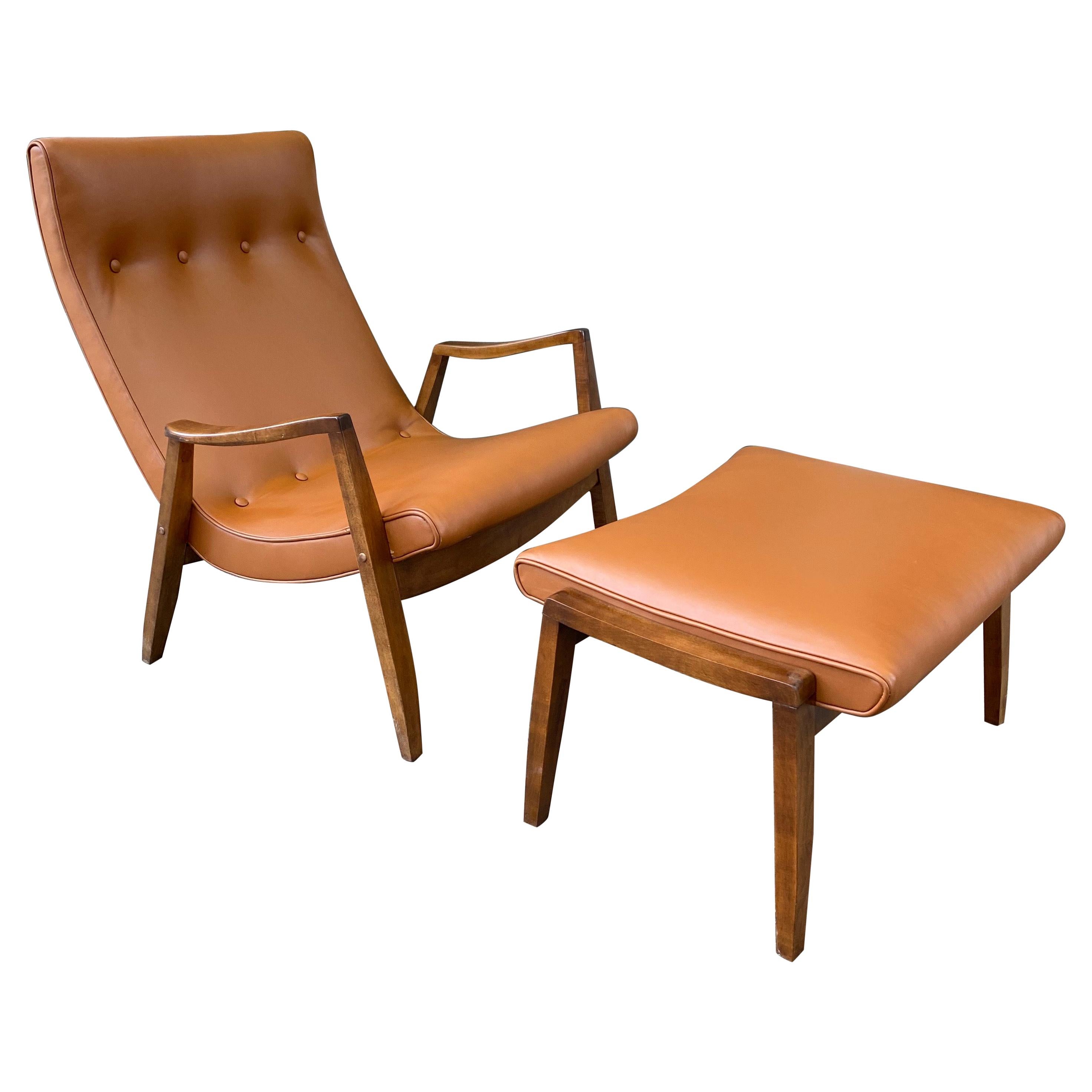 Milo Baughman for Thayer Coggin Scoop Chair and Ottoman in Leather