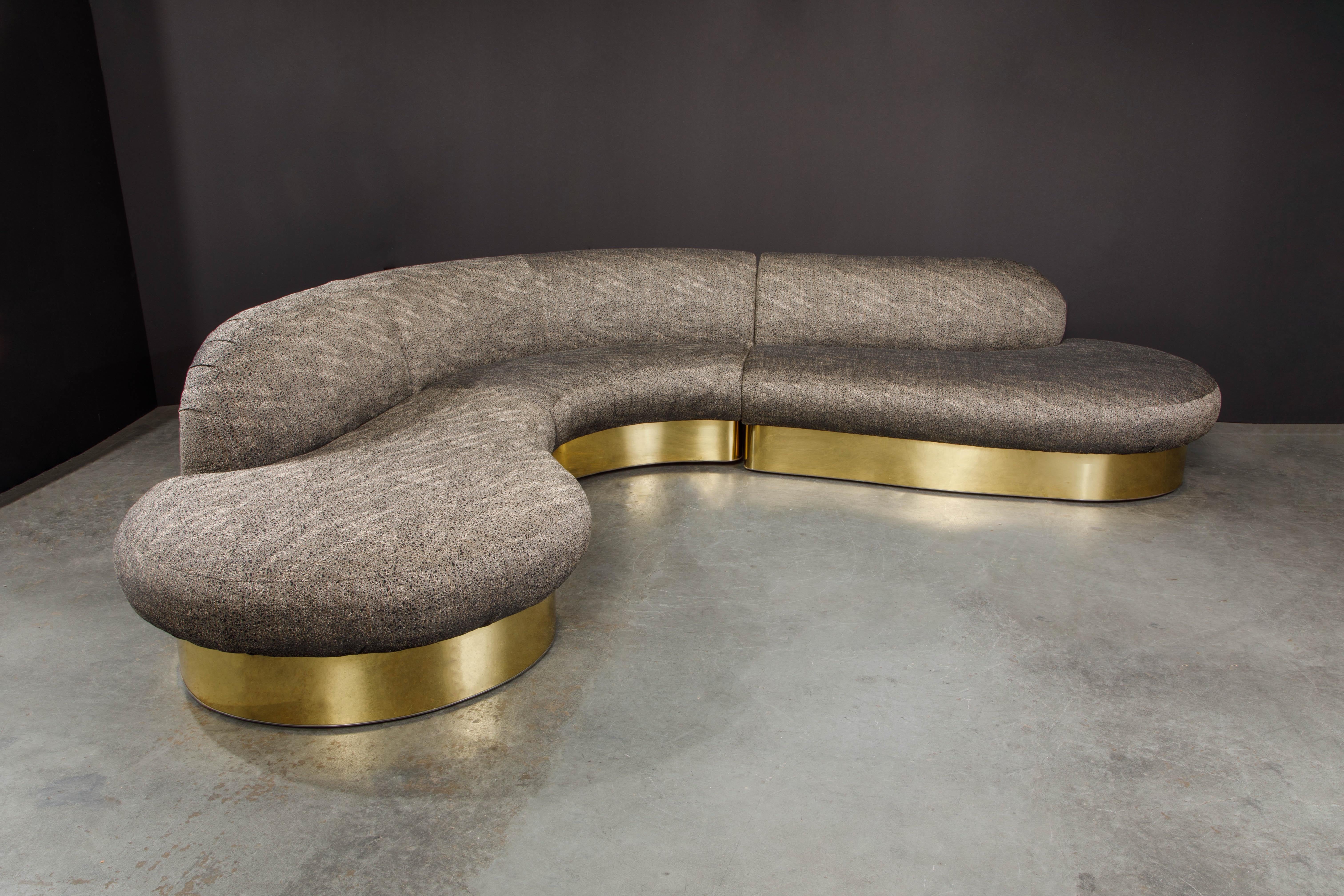 Modern Milo Baughman for Thayer Coggin 'Serpentine' Sofa with Brass Base, Signed