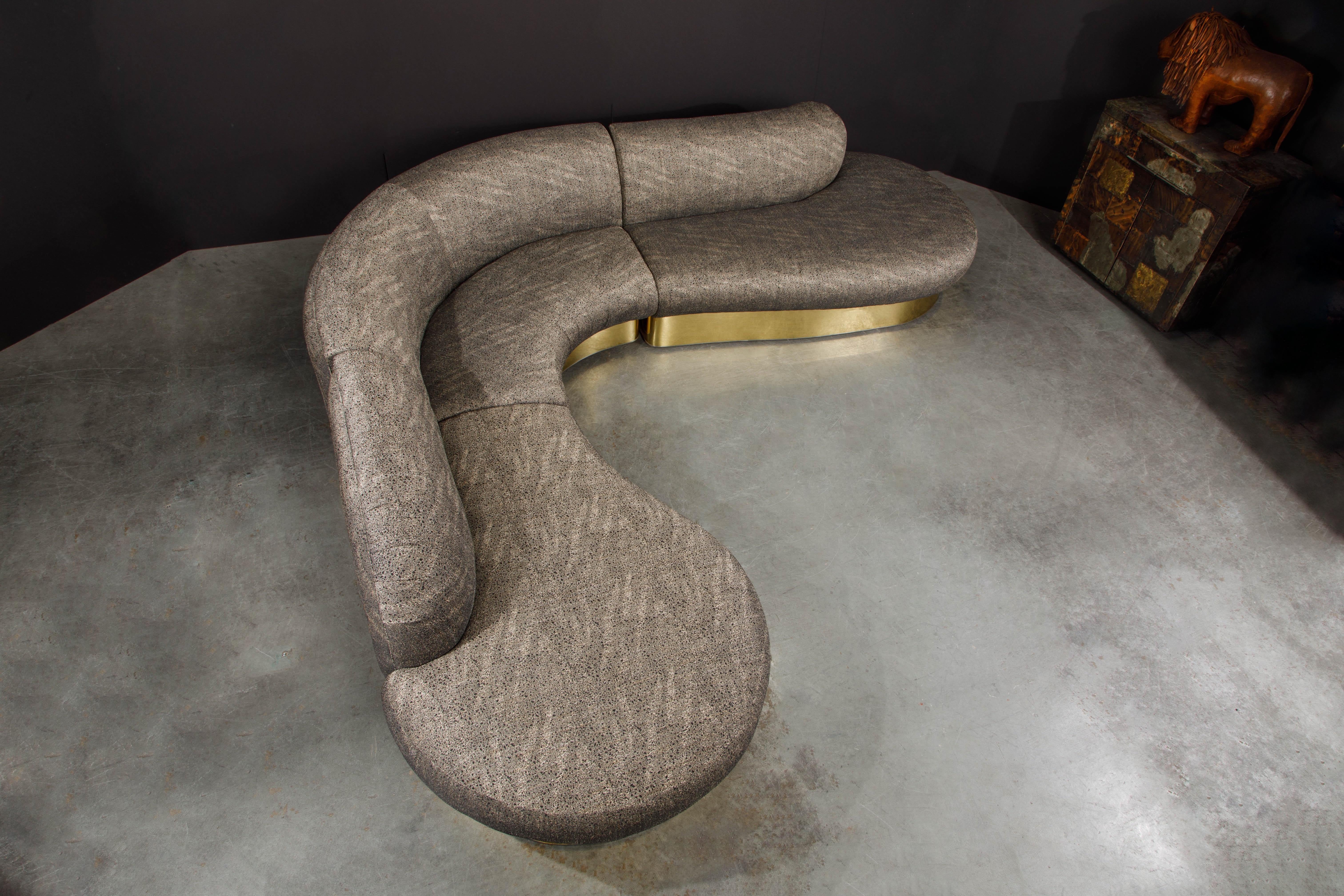 Late 20th Century Milo Baughman for Thayer Coggin 'Serpentine' Sofa with Brass Base, Signed