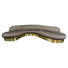 Vintage Milo Baughman for Thayer Coggin 'Serpentine' Sofa with Brass Base, Signed