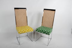 Milo Baughman per Thayer Coggin - Set di 8 sedie da pranzo in cromo e rattan degli anni '70