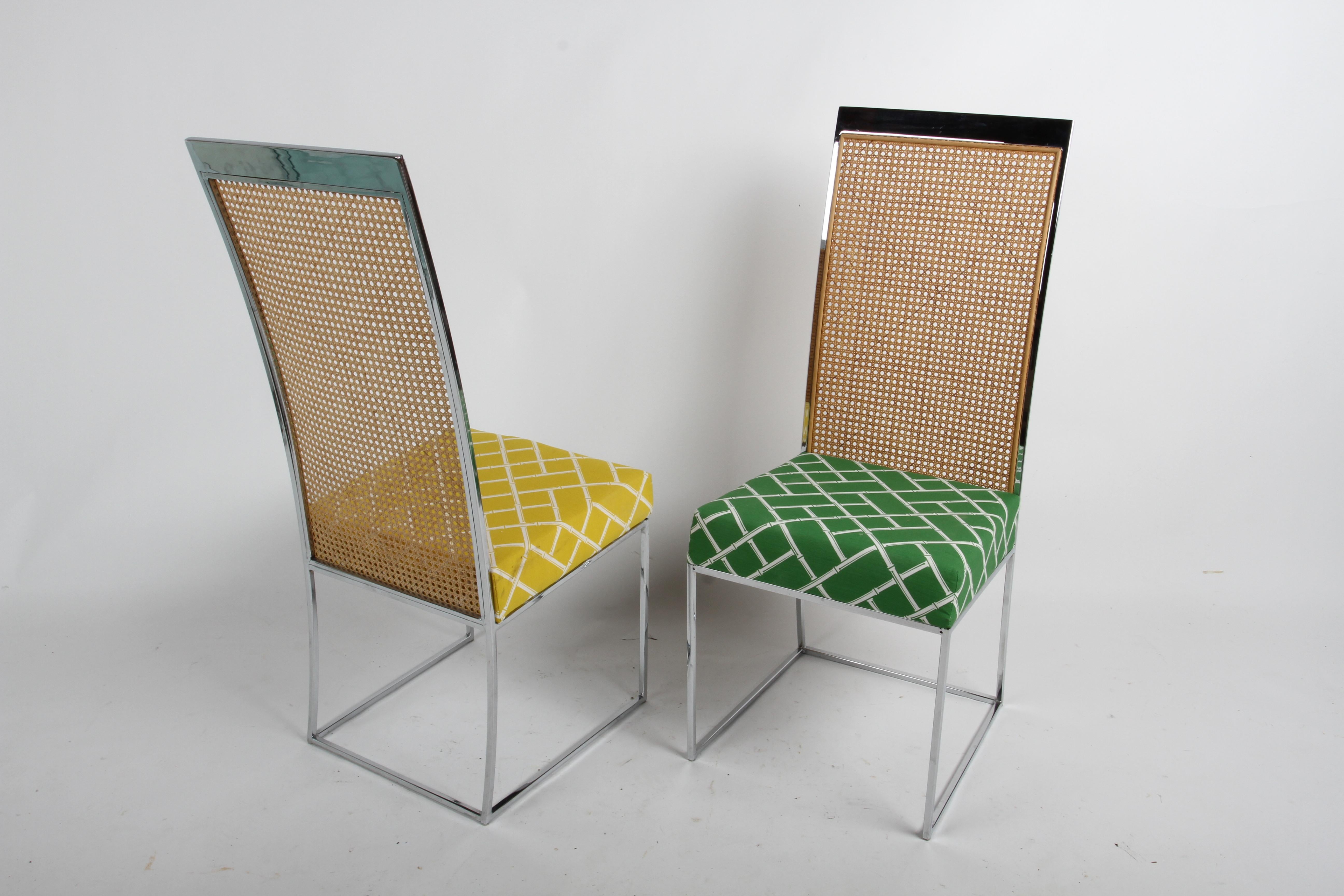 Mid-Century Modern Milo Baughman for Thayer Coggin Set of 8 1970s Chrome & Rattan Dining Chairs For Sale