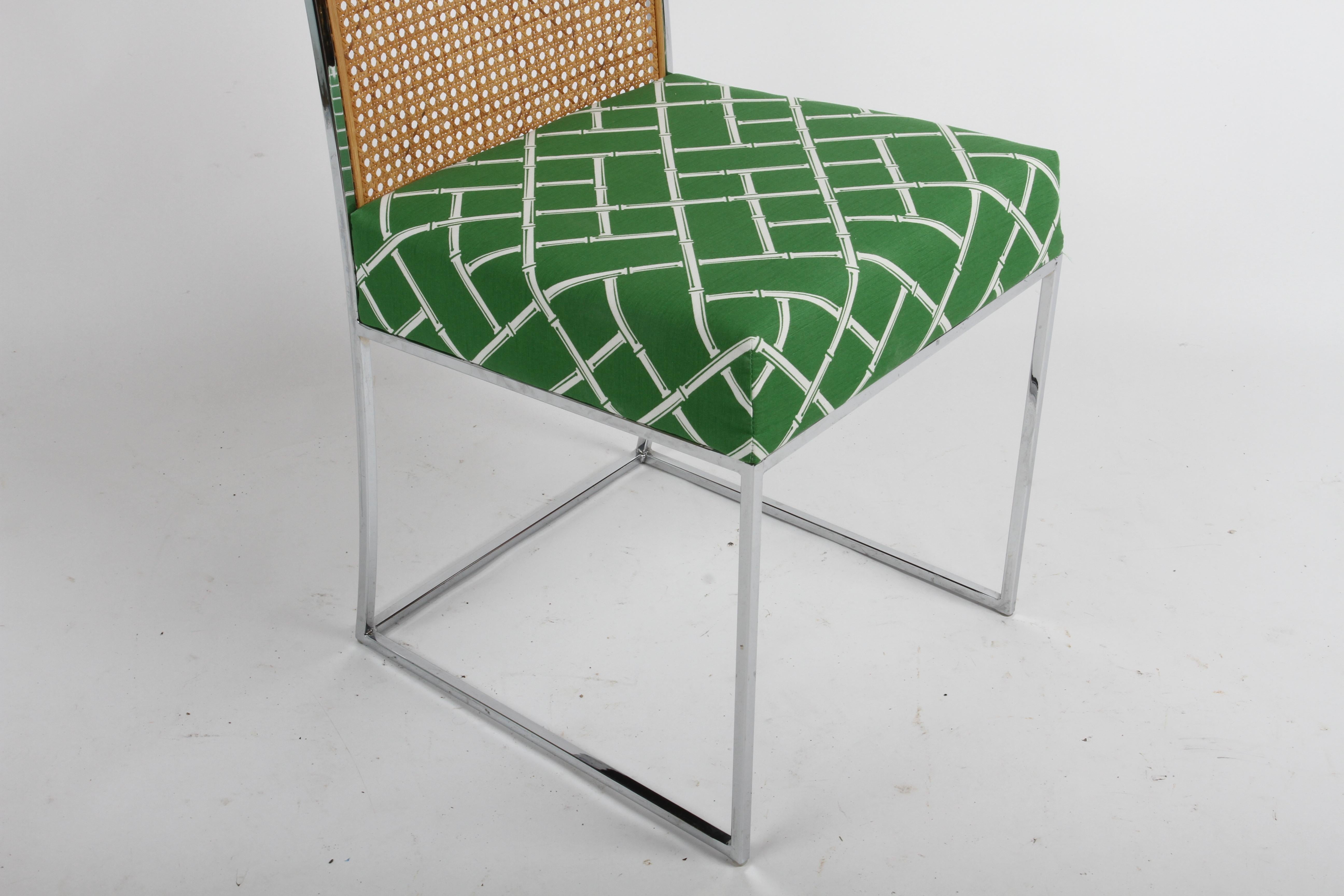 Milo Baughman for Thayer Coggin Set of 8 1970s Chrome & Rattan Dining Chairs For Sale 2
